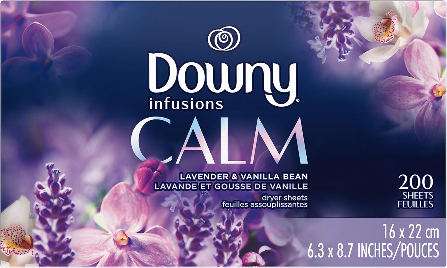 Downy Infusions Mega Dryer Sheets, Laundry Fabric Softener, CALM, Lavender and Vanilla Bean, 180 Count (3 box of 60 sheets)