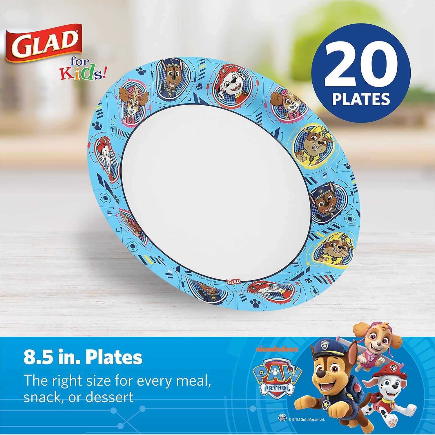 Glad for Kids Paw Patrol Paper Plates - Disposable Heavy Duty Paper Plates - Microwave Safe Kids Paw Patrol Birthday Party Cake Plates - Paw Patrol Plates for All Occasions - 20 Count, 8.5 Inch