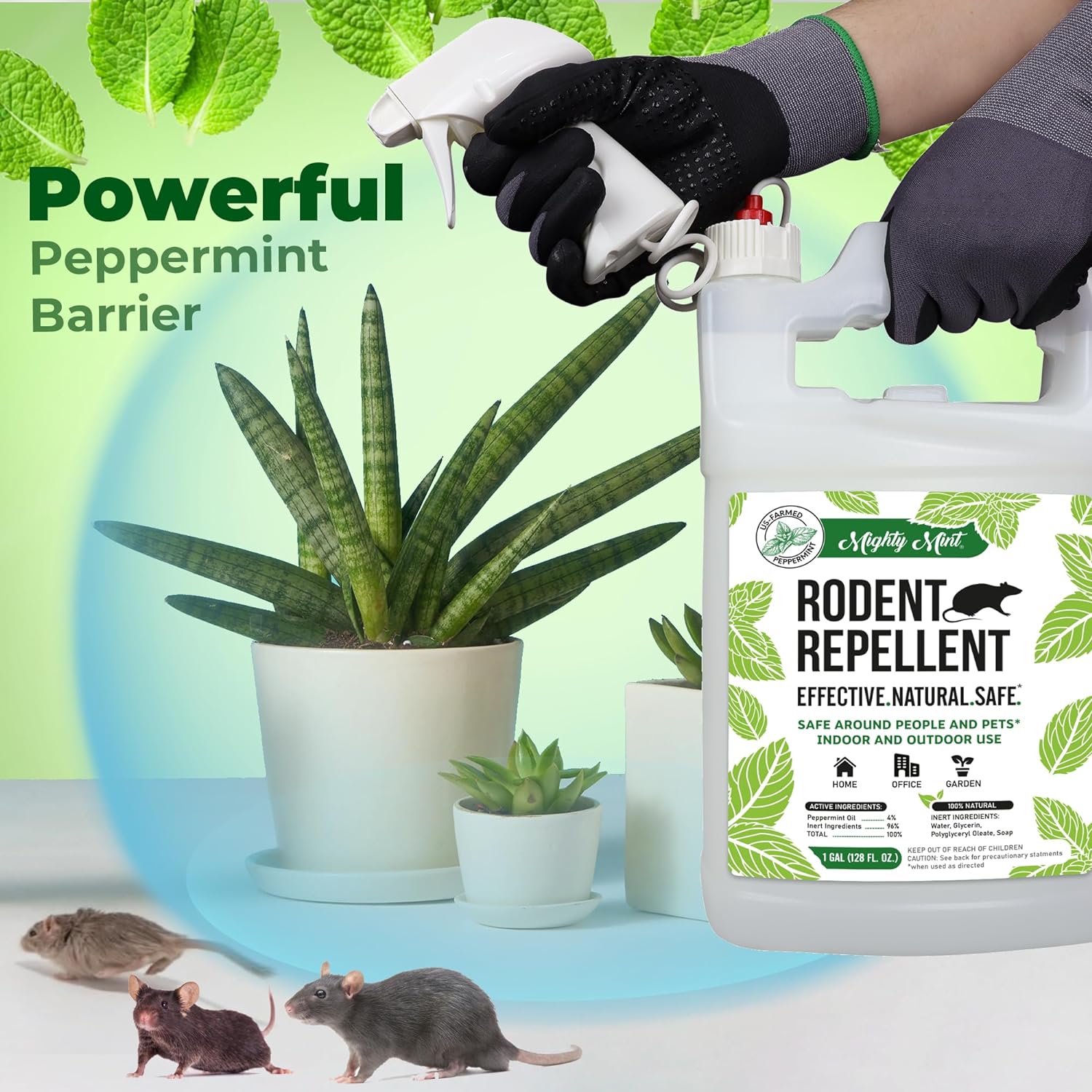 Mighty Mint Gallon (128 oz) Rodent Natural Peppermint Oil Spray
