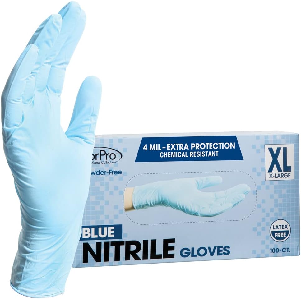 ForPro Professional Collection Disposable Nitrile Gloves, Chemical Resistant, Powder-Free, Latex-Free, Non-Sterile, Food Safe, 4 Mil, Black, Large, 100-Count