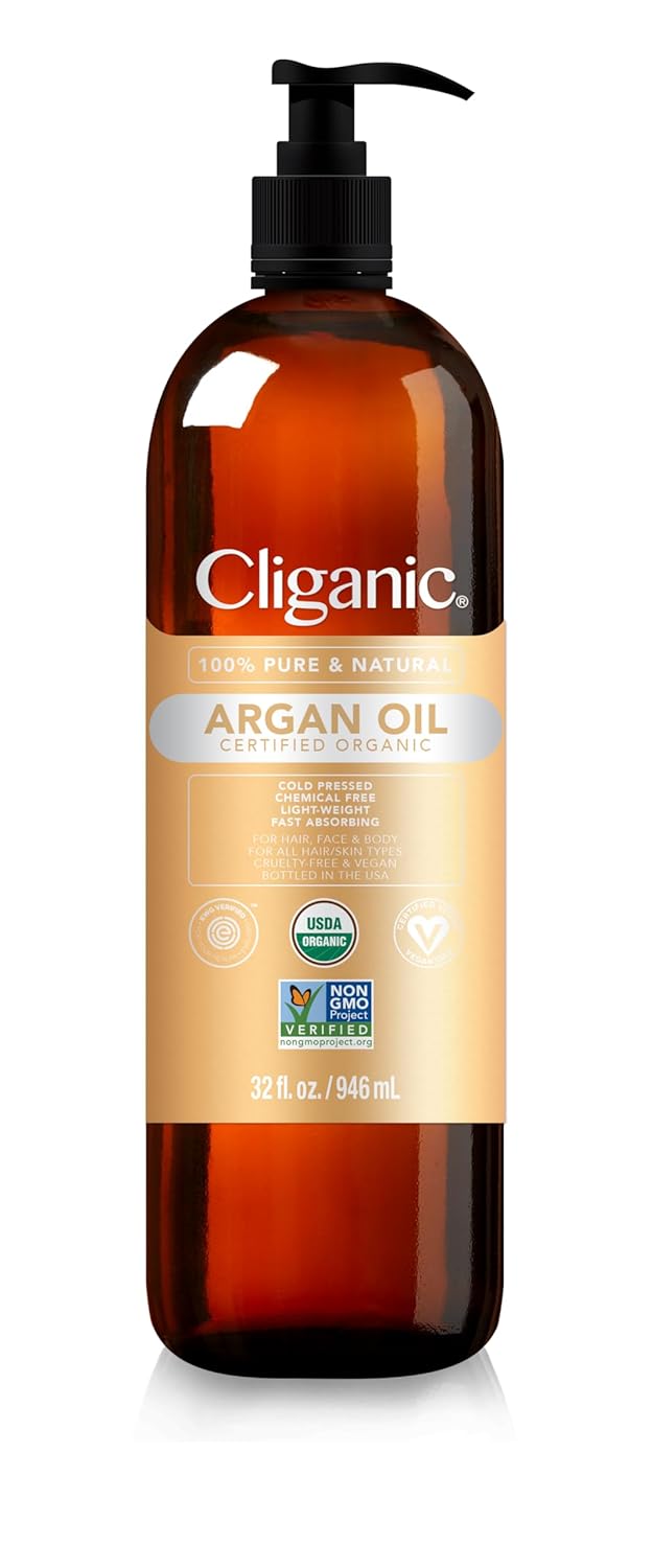 Cliganic Organic Argan Oil, 100% Pure - for Hair, Face & Skin | Cold Pressed Carrier Oil