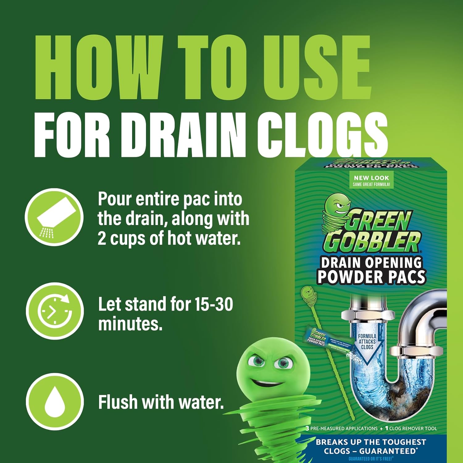 Green Gobbler Drain Clog Remover & Drain Cleaner Powder | 20+ Treatments | Drain Maintenance Breaks Down Grease, Paper, Fat & Oil | Septic Safe