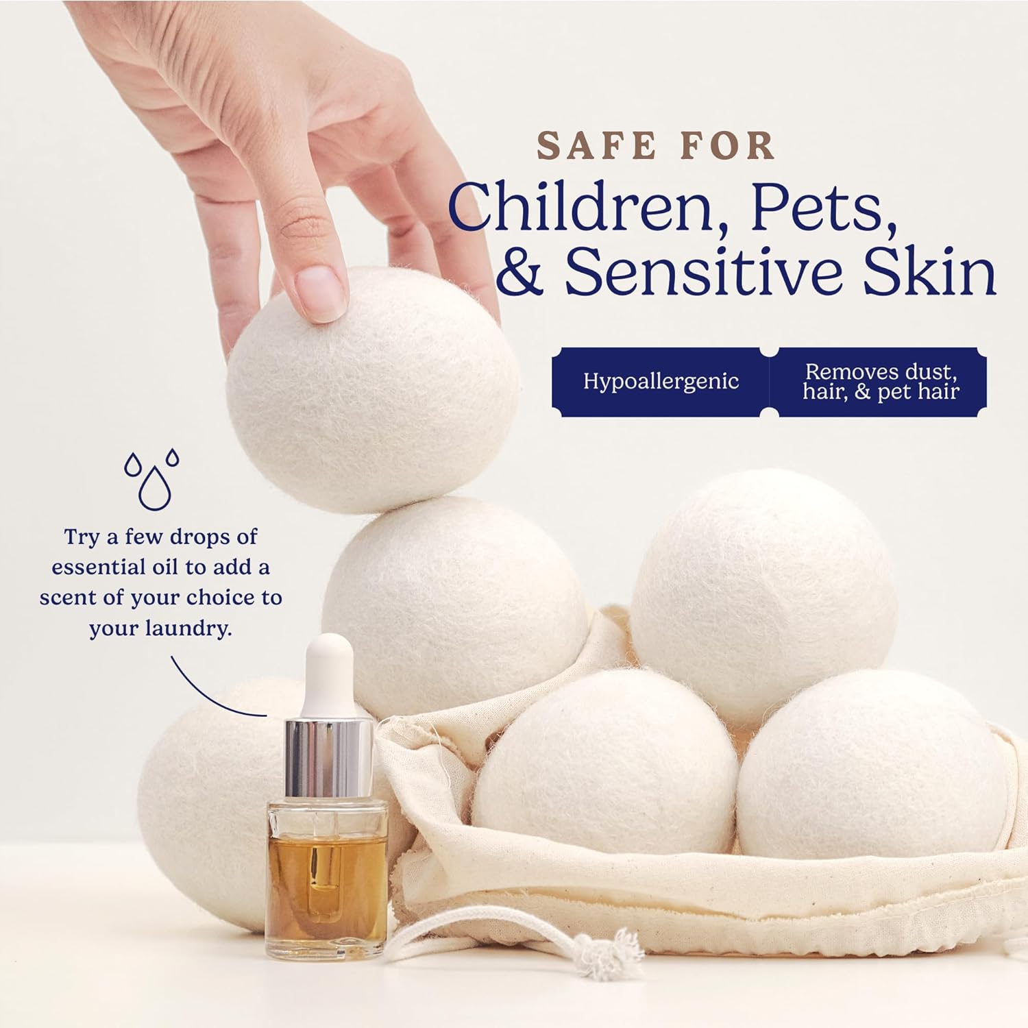 Wool Dryer Balls - Natural Fabric Softener, Reusable, Reduces Clothing Wrinkles and Saves Drying Time. The Large Dryer Ball is a Better Alternative to Plastic Balls and Liquid Softener. (Pack of 6)