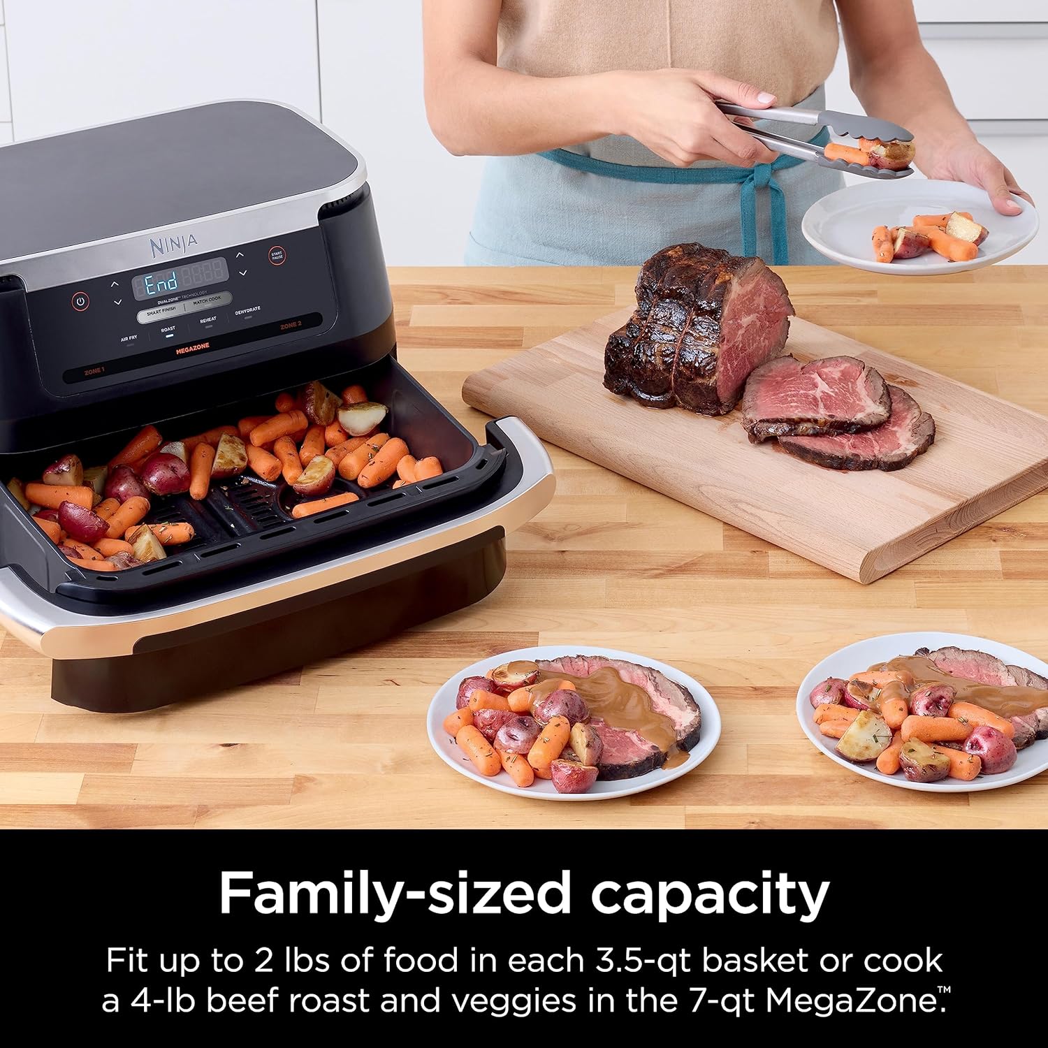 Ninja Air Fryer, Thermometer, Roast, Bake, Air Fry, Crisps, Broil, Reheats, Keep Warm, 10-in-1, Fries, Frozen Food, Veggies, and Meat, Quick Meals, Healthy Meals, Less Oil, 10 QT, Grey, DZ550