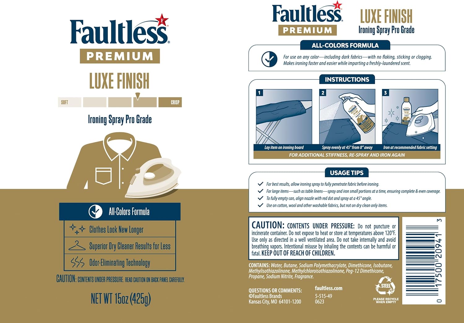 Faultless Premium Luxe Spray Starch (20 Oz, 4 Pack) Spray Starch for Ironing that Makes Your Clothes New Again, Use as a Spray on Starch that Reduces Ironing Time with No Flaking, Sticking or Clogging