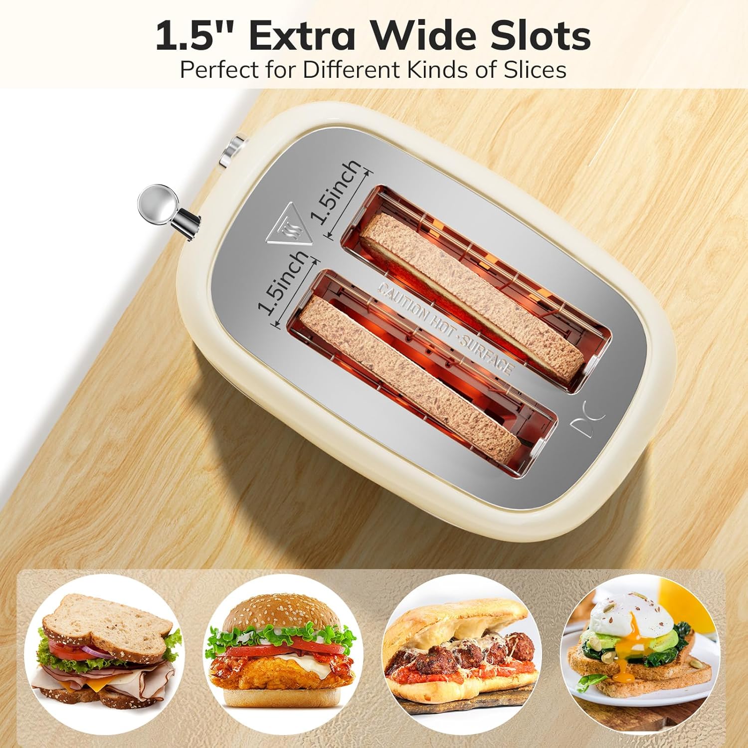 2 Slice Stainless Steel Toaster Retro with 6 Bread Shade Settings, Bagel, Cancel, Defrost Function, 2 Slice Toaster with Extra Wide Slot, Removable Crumb Tray, White