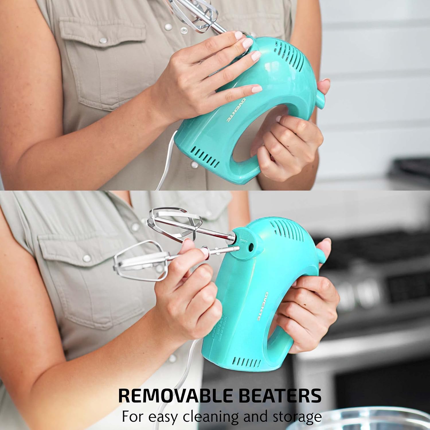 OVENTE Portable 5 Speed Mixing Electric Hand Mixer with Stainless Steel Whisk Beater Attachments & Snap Storage Case, Compact Lightweight 150 Watt Powerful Blender for Baking & Cooking, Black HM151B