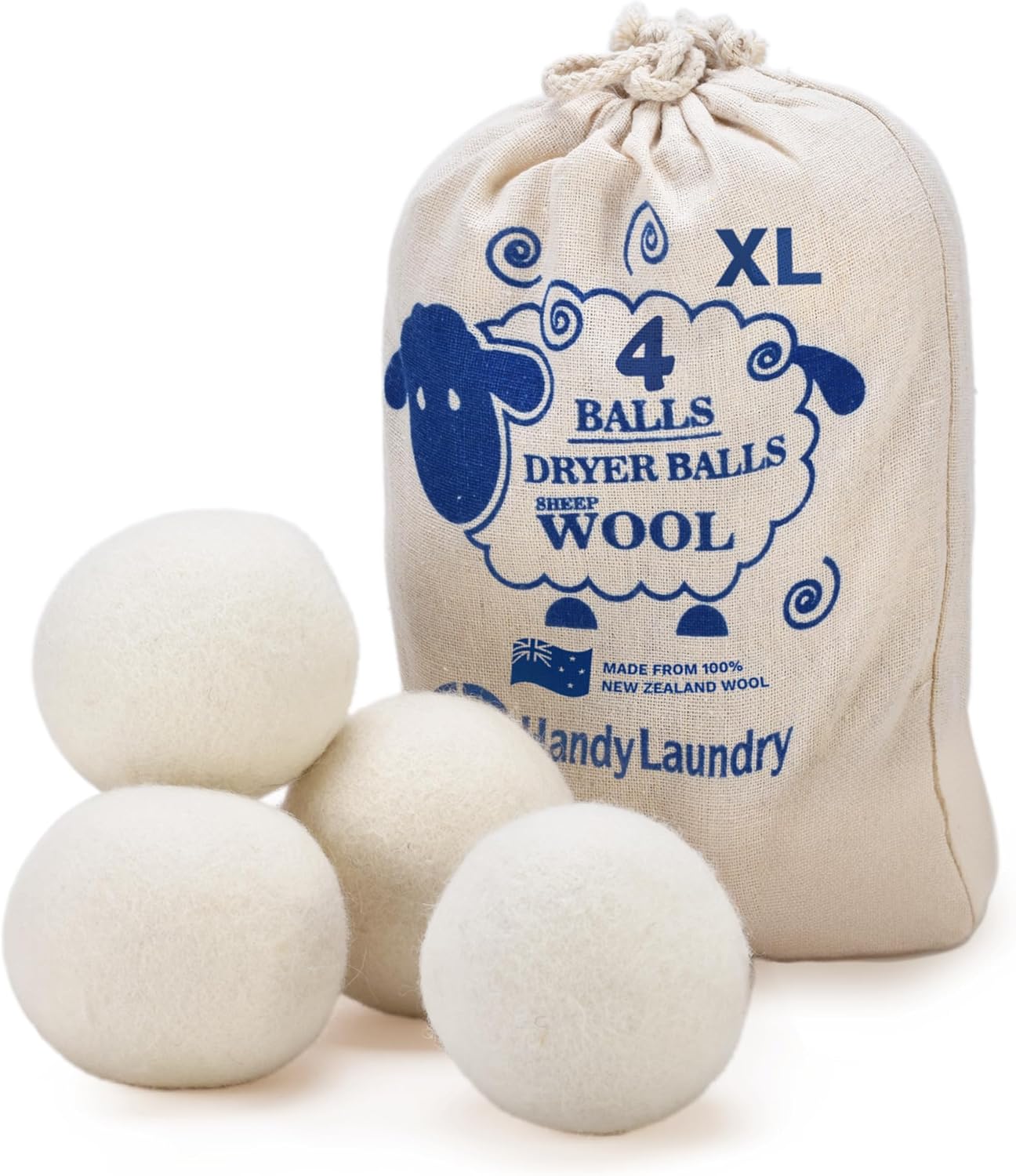 Wool Dryer Balls - Natural Fabric Softener, Reusable, Reduces Clothing Wrinkles and Saves Drying Time. The Large Dryer Ball is a Better Alternative to Plastic Balls and Liquid Softener. (Pack of 6)