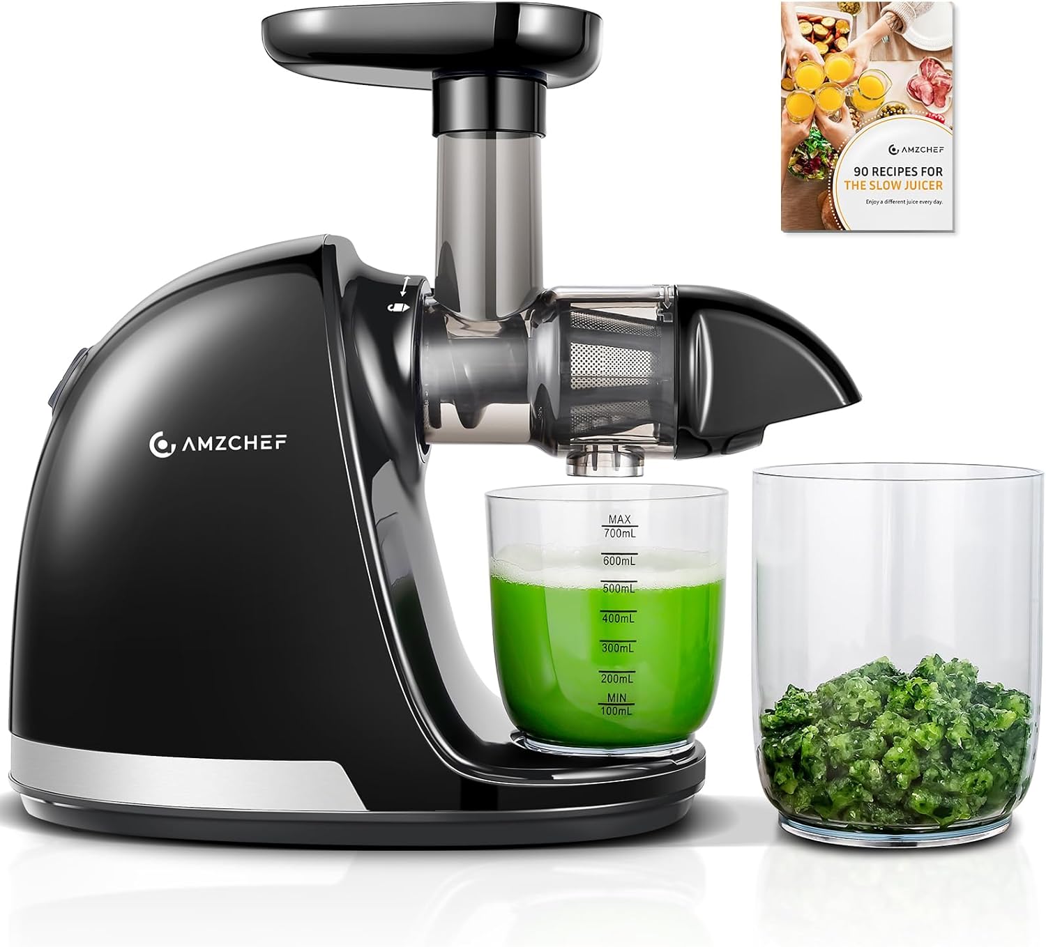 Masticating Juicer Machines, AMZCHEF Slow Cold Press Juicer with Reverse Function, High Juice Yield, Easy Clean with Brush,Recipes for High Nutrient Fruits and Vegetables, Gray(Updated)