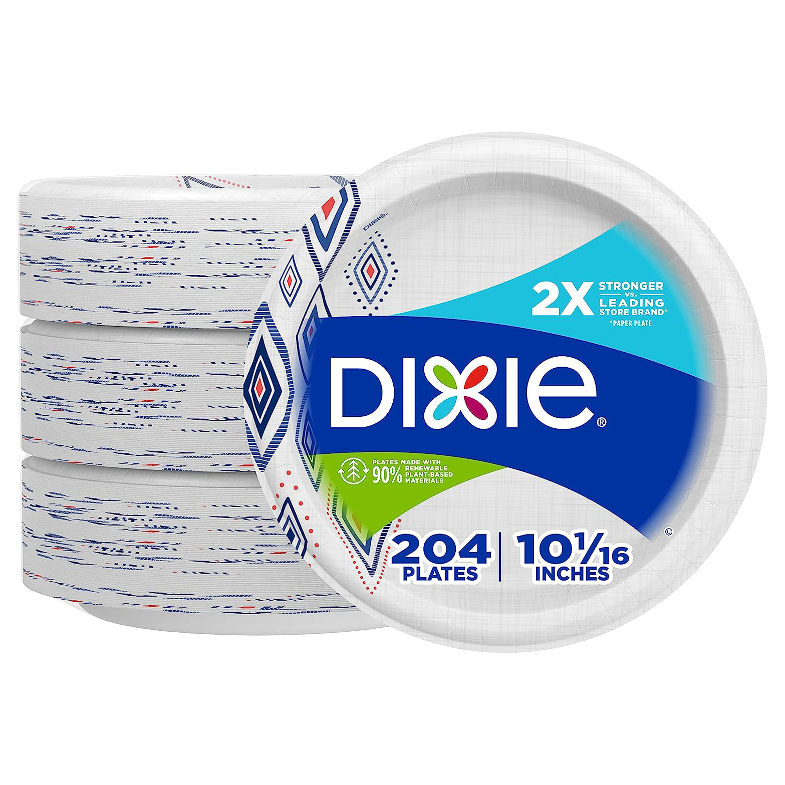 Dixie 10 Inch Paper Plates, Dinner Size Printed Disposable Plate, 204 Count (3 Packs of 68 Plates)
