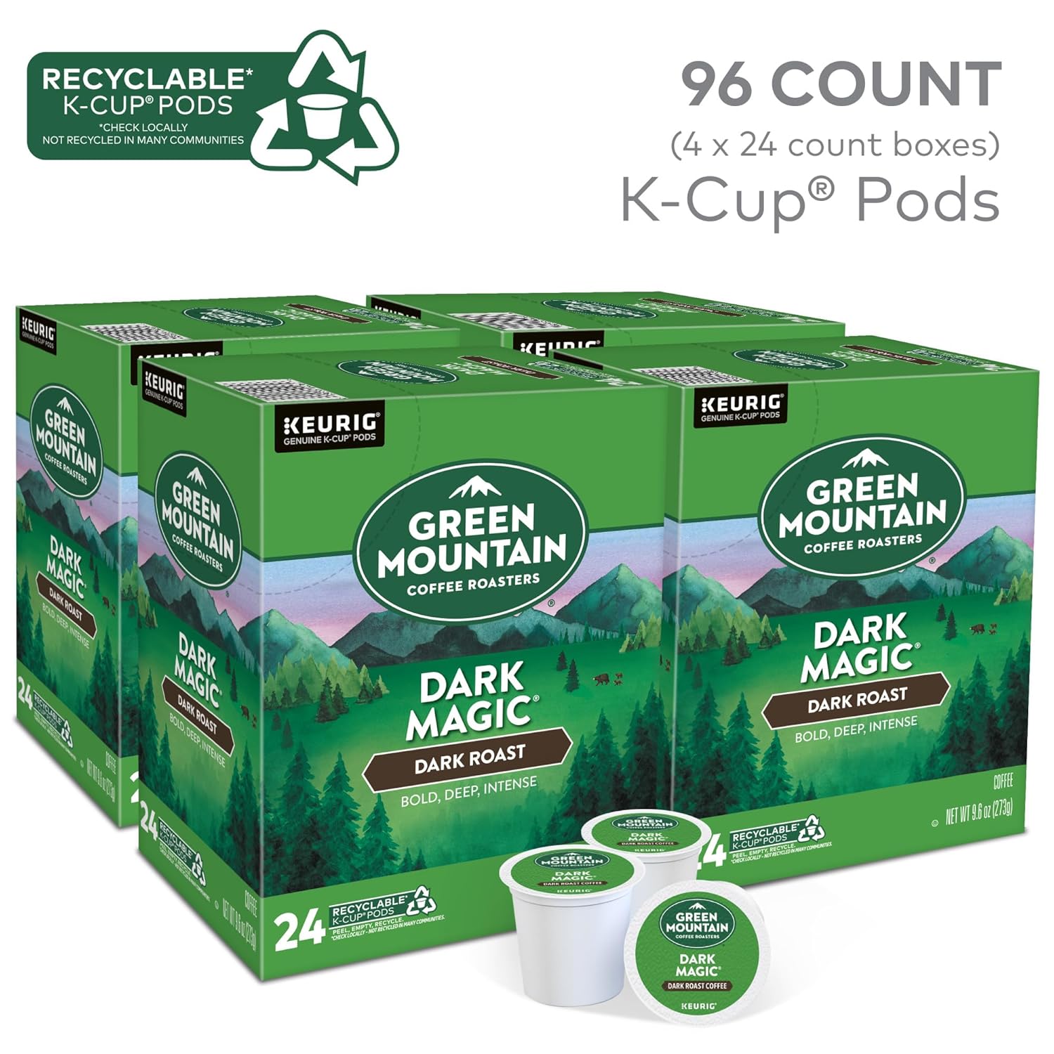 Green Mountain Coffee Roasters Dark Magic Keurig Single-Serve K-Cup Pods, Dark Roast Coffee, 72 Count (6 Packs of 12)