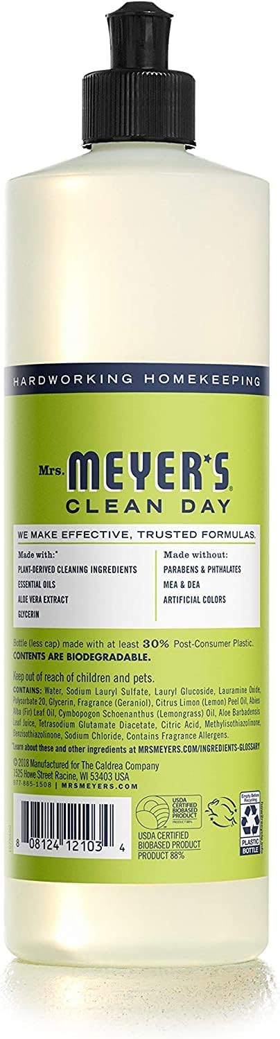 MRS. MEYER'S CLEAN DAY Liquid Dish Soap, Biodegradable Formula, Basil, 16 fl. oz - Pack of 3