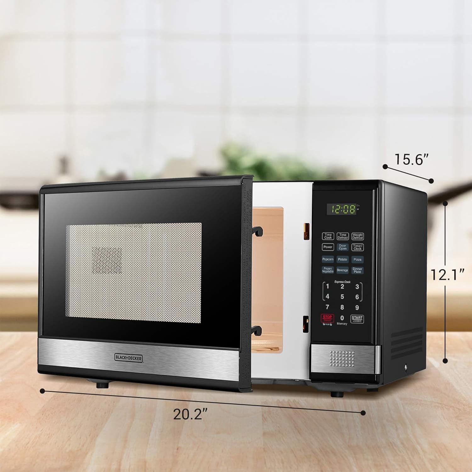 BLACK+DECKER EM720CB7 Digital Microwave Oven with Turntable Push-Button Door, Child Safety Lock, 700W, Stainless Steel, 0.7 Cu.ft