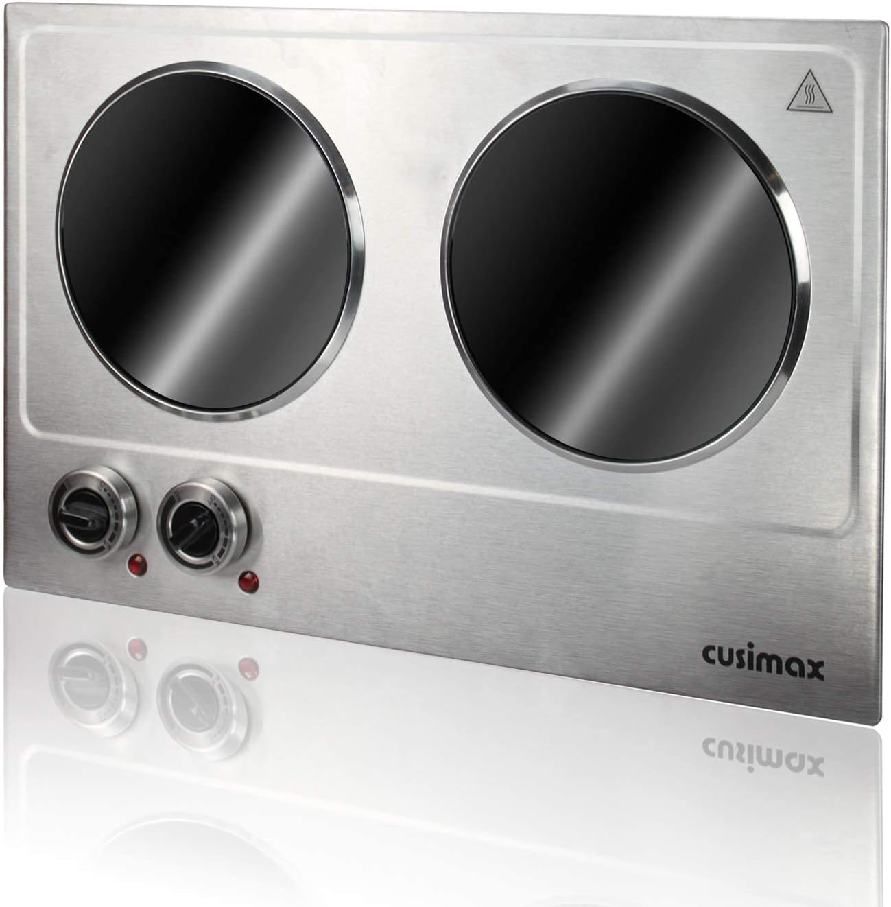 CUSIMAX 1800W Ceramic Electric Hot Plate for Cooking, Dual Control Infrared Cooktop, Double Burner, Portable Countertop Burner, Glass Plate Electric Cooktop, Silver, Stainless Steel-Upgraded Version