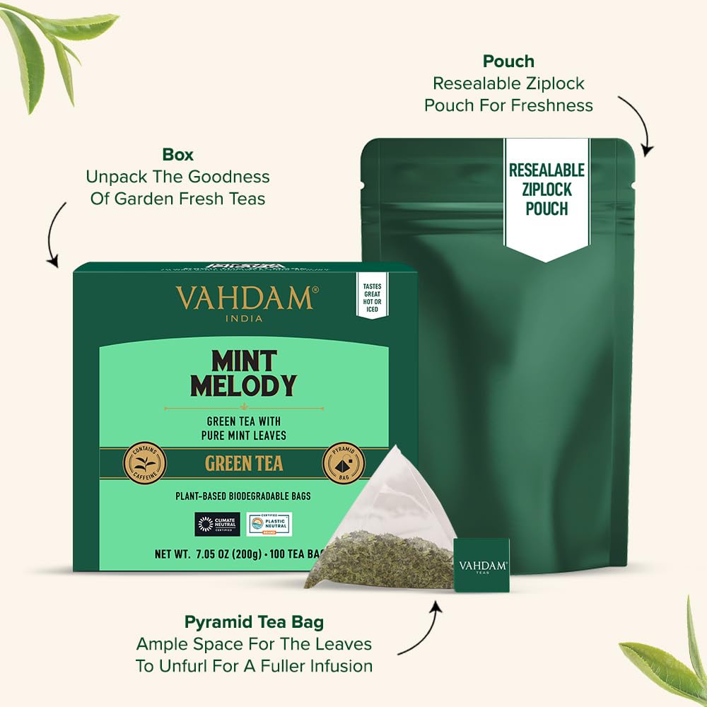 VAHDAM, Organic Turmeric Ginger Herbal Tea Bags (100 Pyramid Tea Bags) Caffeine Free, Non GMO, Gluten Free | 100% Pure Herbal Blend - Savory & Spicy | Plant-Based Tea Bags | Resealable Ziplock Pouch