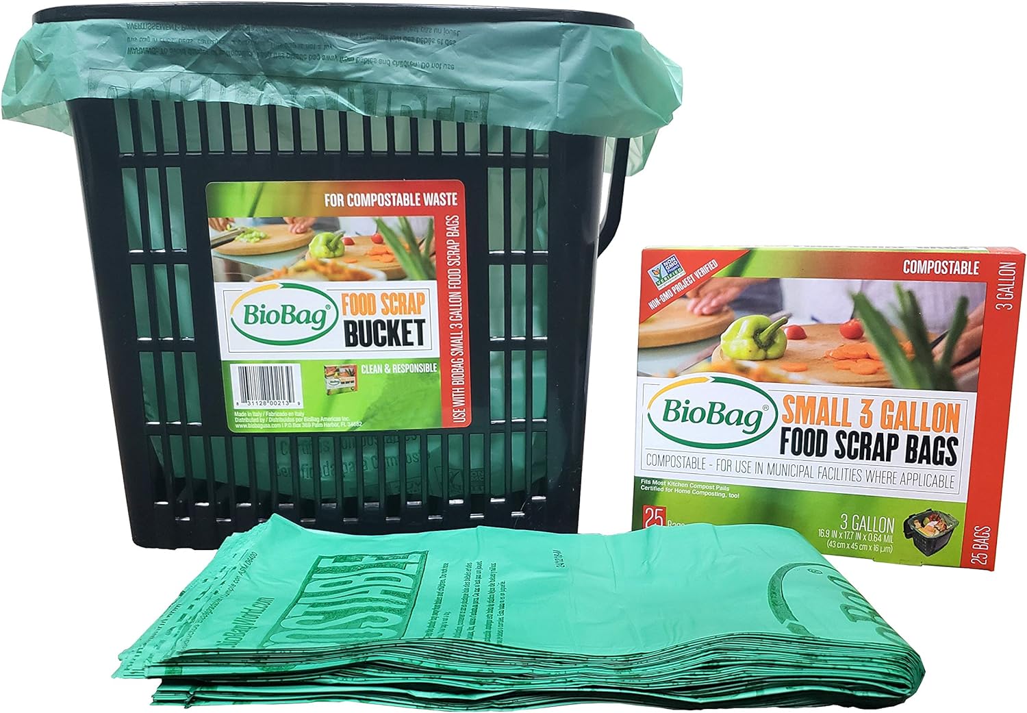 BioBag (USA), The Original Compostable Bag, 2.6 Gallon, 100 Total Count, 100% Certified Compostable Kitchen Food Scrap Bags, Kitchen Compost Bin Compatible