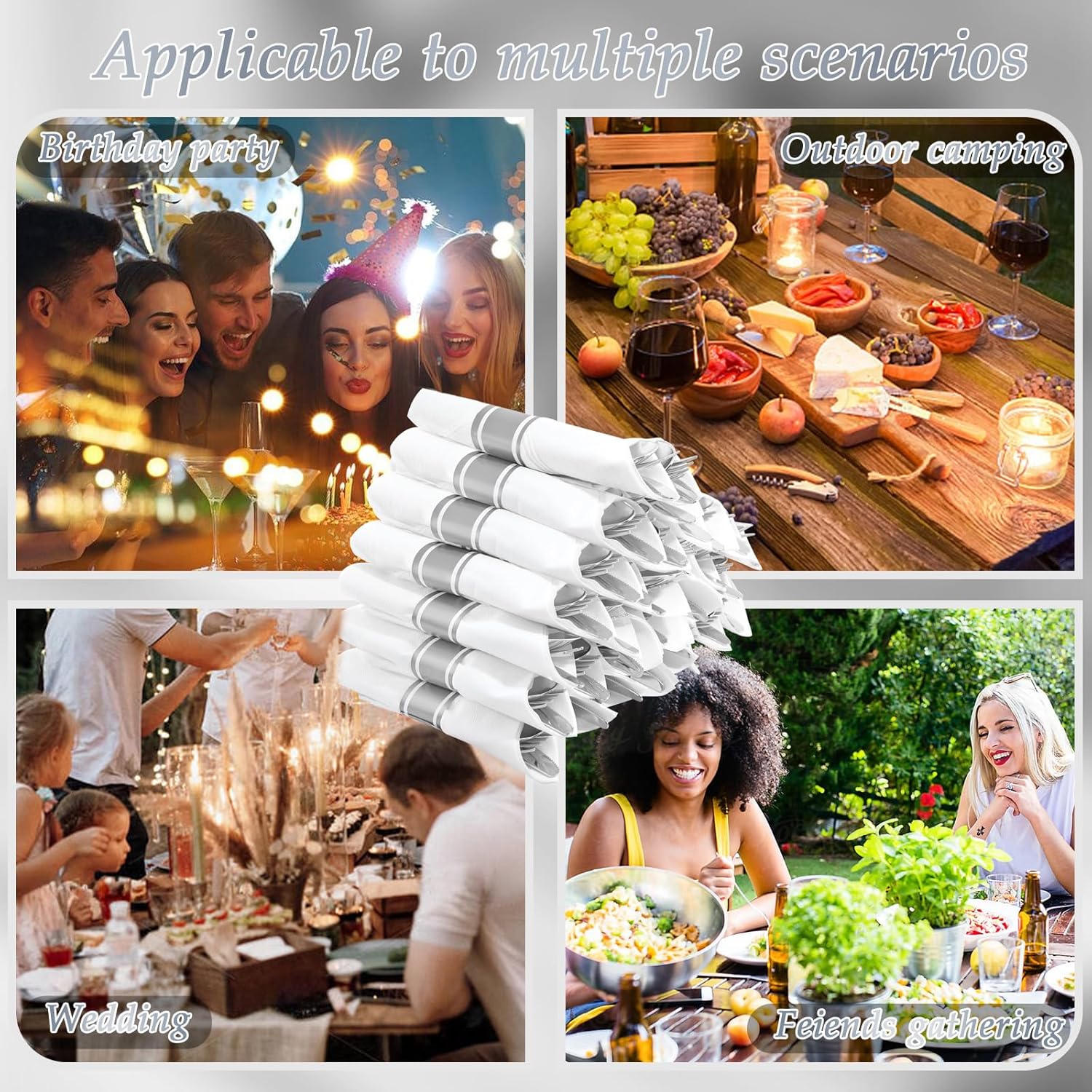 Supernal 60 Pack Pre Rolled Napkins with Gold Plastic Silverware, Premium Disposable Gold Wrapped Cutlery Set Includes: 60 Forks 60 Knives 60 Spoons 60 Napkin for Party