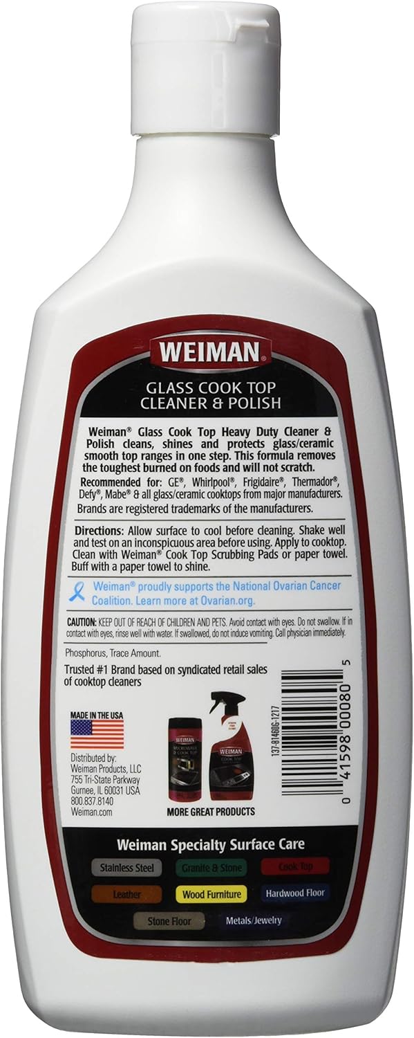 Weiman Non-Abrasive, No Scratch Induction Glass Ceramic Stove Cooktop Heavy Duty Cleaner and Polish, 20 Ounce