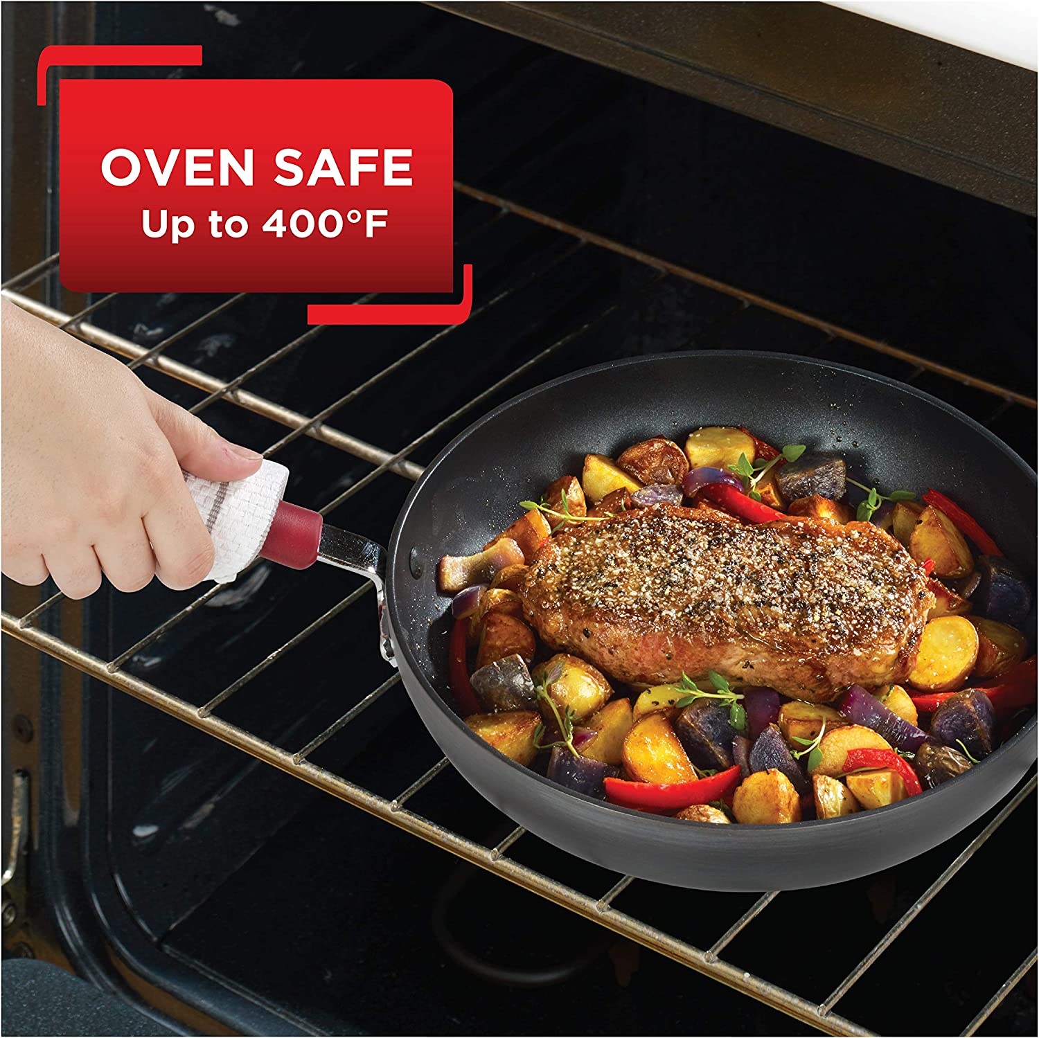 Ultimate Hard Anodized Nonstick Cookware Set 12 Piece Pots and Pans, Dishwasher Safe Red