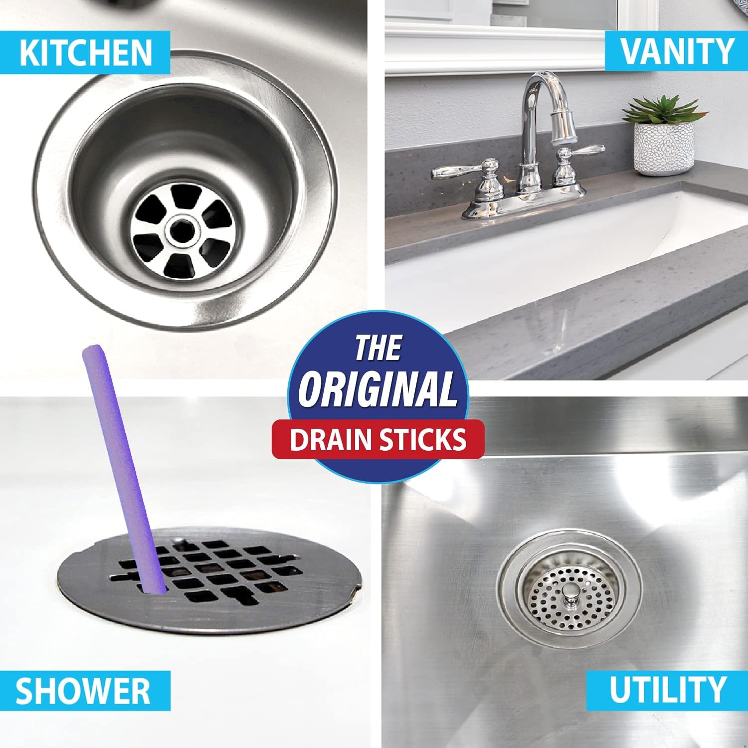 SANI 360° Sani Sticks Drain Cleaner and Deodorizer, Enzyme Pipe Cleaners, Eliminate Odors, Prevent Clogged Drains, Safe for Sinks, Bathtub Drains, Septic Tanks, 24 Count, Lemon Scent
