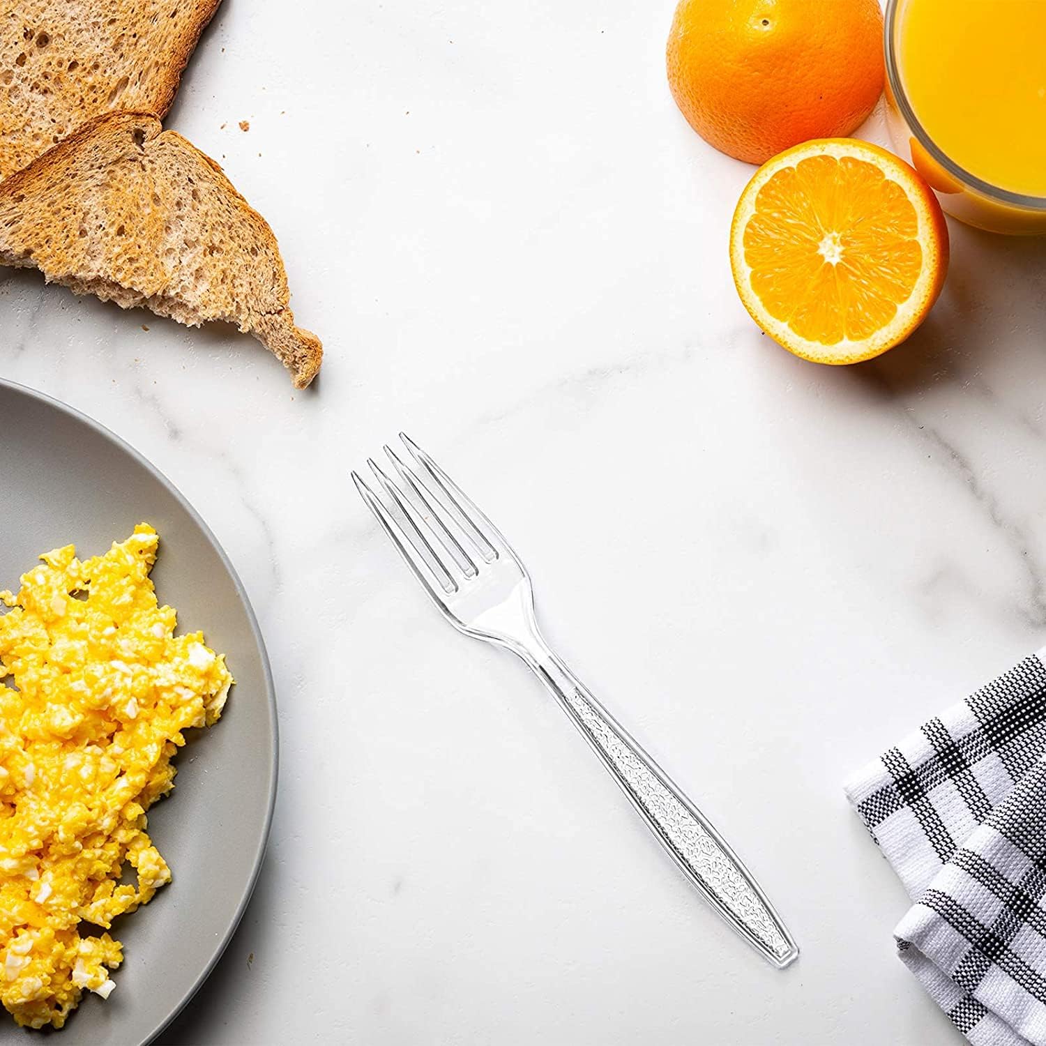 Comfy Package [100 Pack Clear Plastic Knives Heavy Duty with Engraved Design - Plastic Knives Disposable, Sturdy Plastic Silverware for Parties, Weddings, and Events