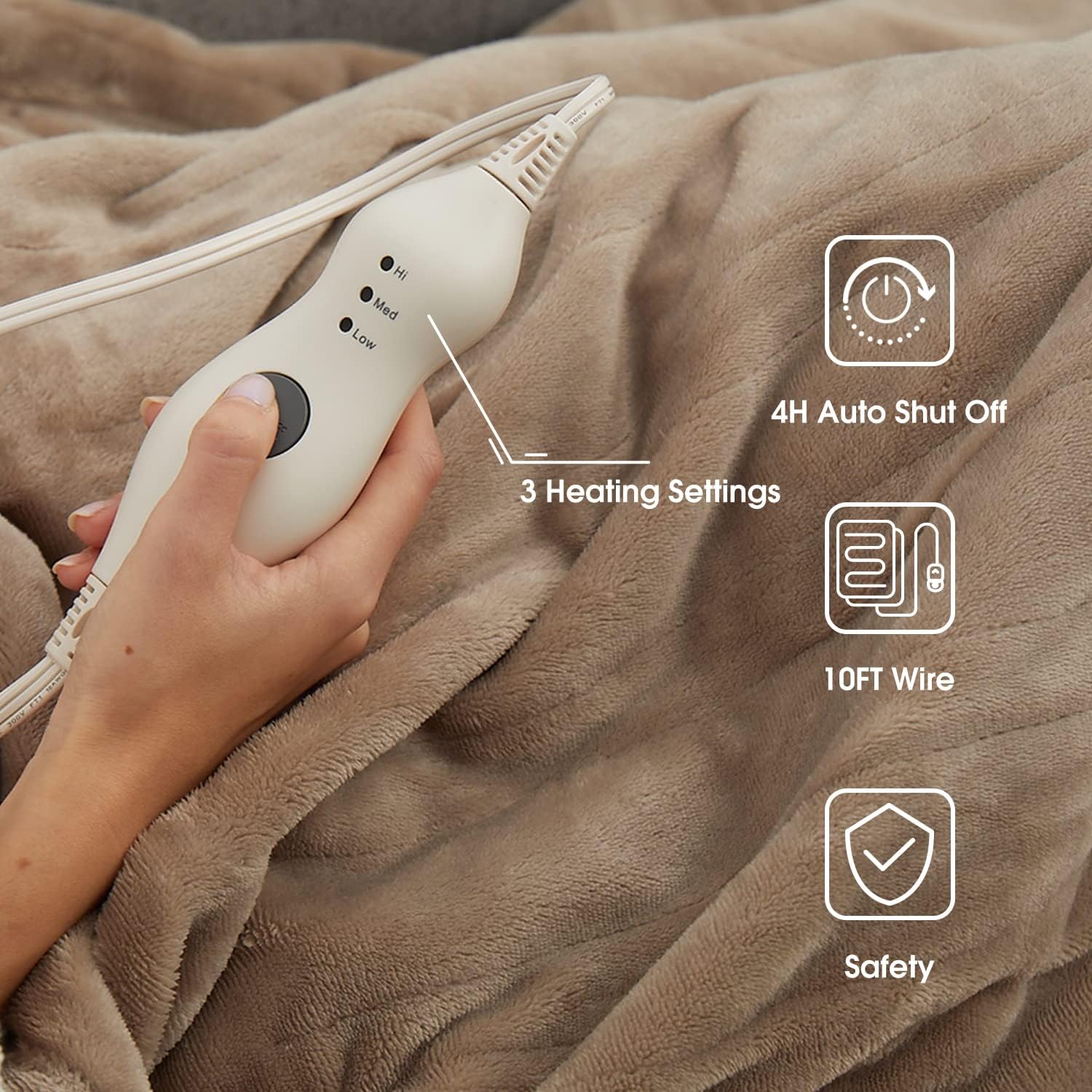 Tefici Electric Heated Blanket Throw, Super Cozy Soft 2-Layer Flannel 50
