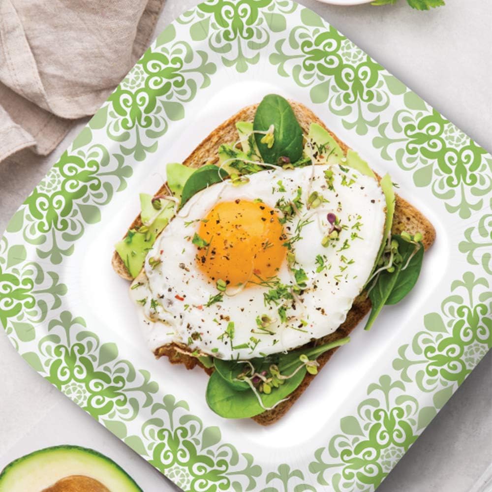 Glad Square Disposable Paper Plates for All Occasions | Soak Proof, Cut Proof, Microwaveable Heavy Duty Disposable Plates | 8.5
