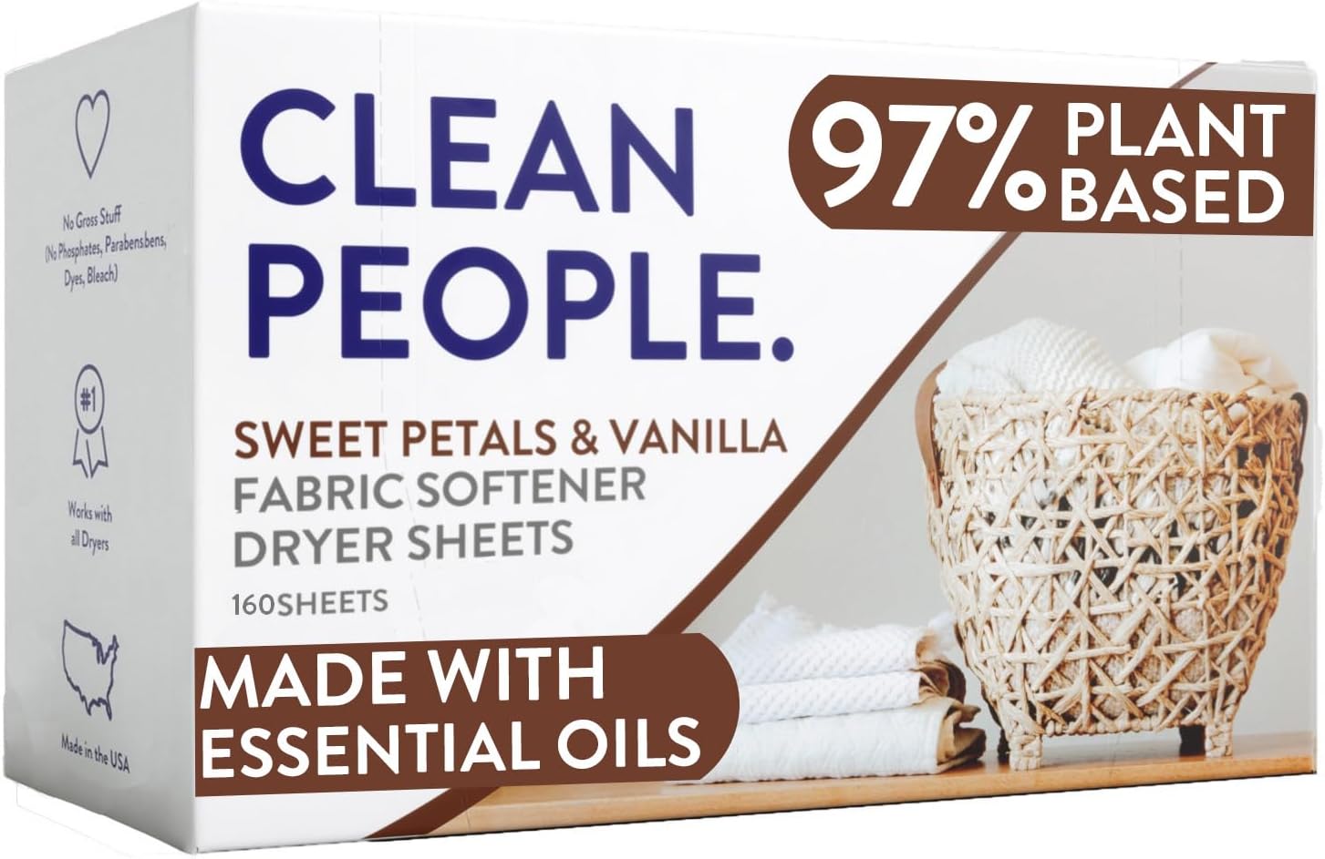 The Clean People Fabric Softener Sheets - Dryer Sheets - Softens & Removes Static Cling - Vegan Laundry Softener With Essential Oils - Fresh Scent, 120 Pack