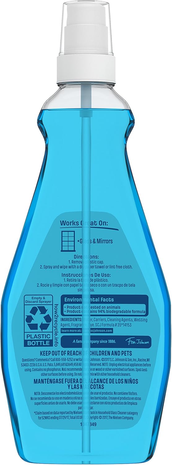 Windex Glass and Window Cleaner Spray Bottle, Bottle Made from 100% Recycled Plastic, Surface Cleaning Spray, Original Blue Scent, 23 Fl Oz (Pack of 2)