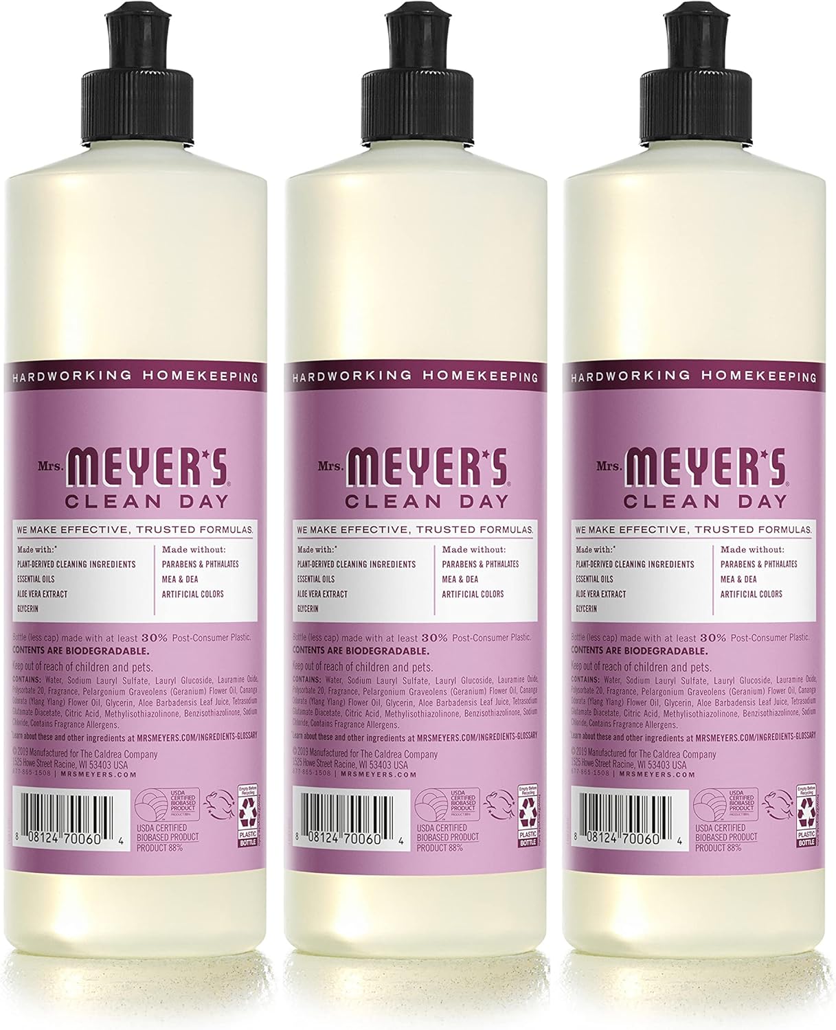 MRS. MEYER'S CLEAN DAY Liquid Dish Soap, Biodegradable Formula, Basil, 16 fl. oz - Pack of 3