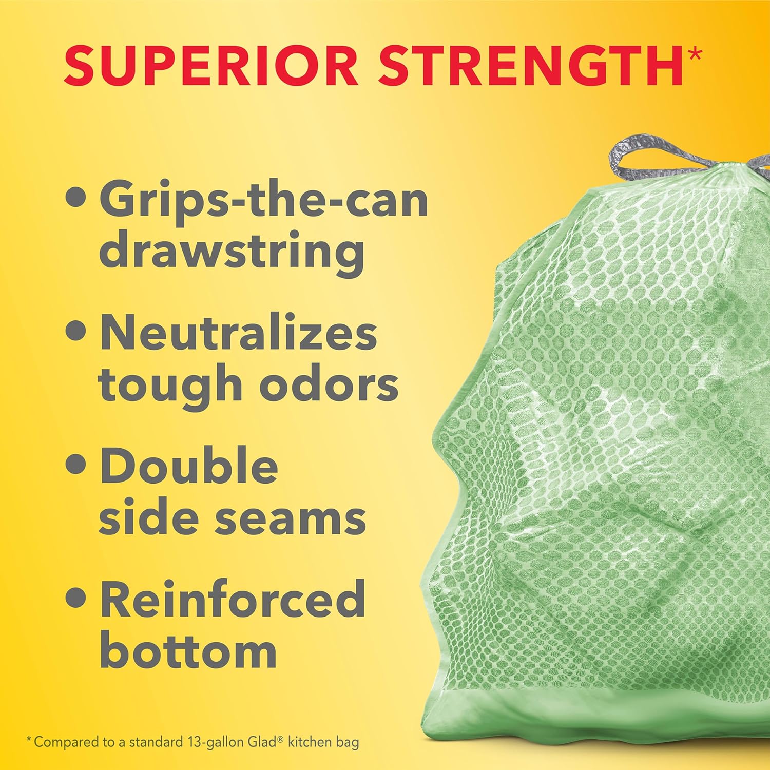 Glad ForceFlex MaxStrength with Clorox Trash Bags, 13 Gal, Lemon Fresh Bleach, 90 Ct, Pack May Vary