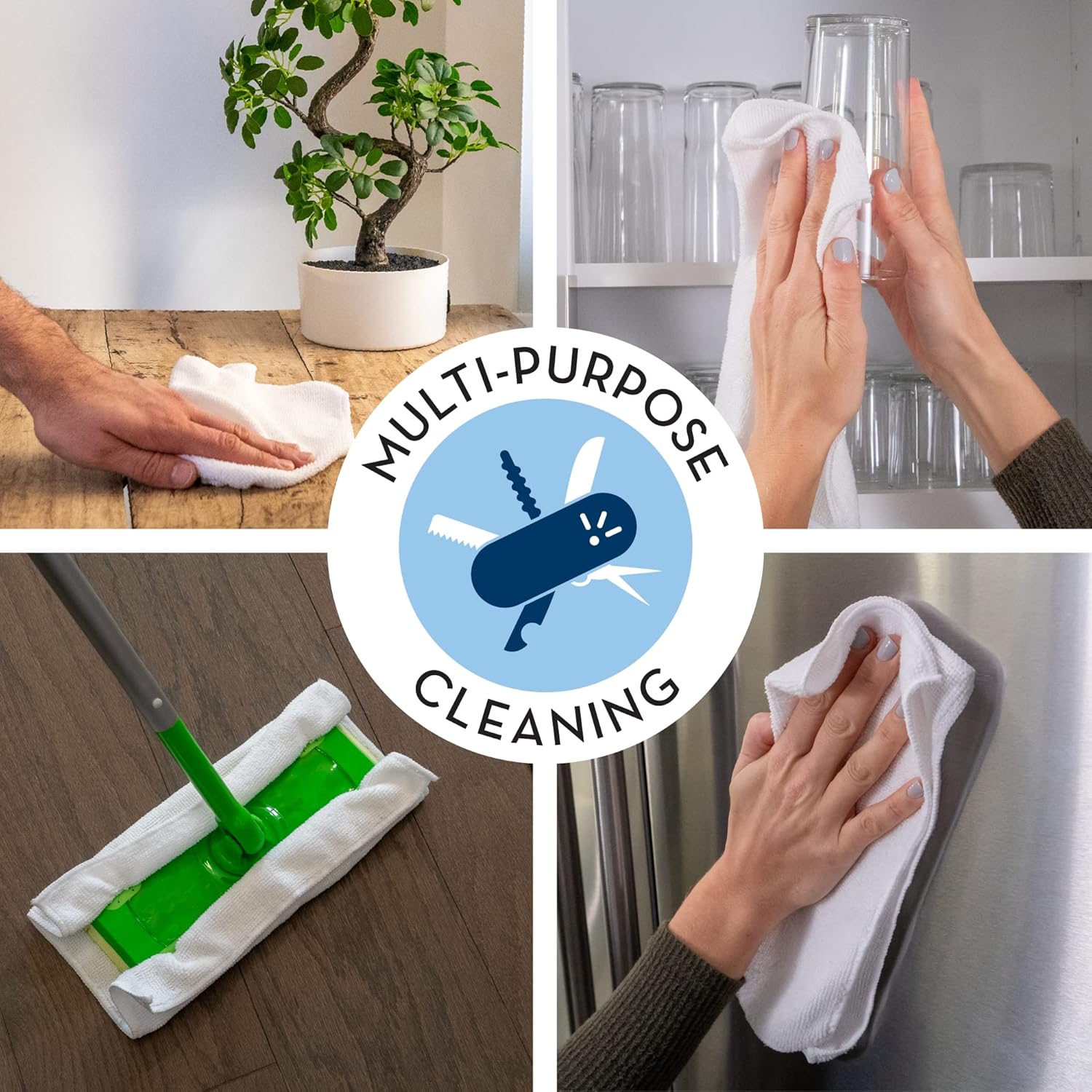 S&T INC. 150 Pack Microfiber Cleaning Cloth, Bulk Microfiber Towel for Home, Reusable Microfiber Towels for Cars, Light Blue, 11.5 in. x 11.5 in., 150 Count