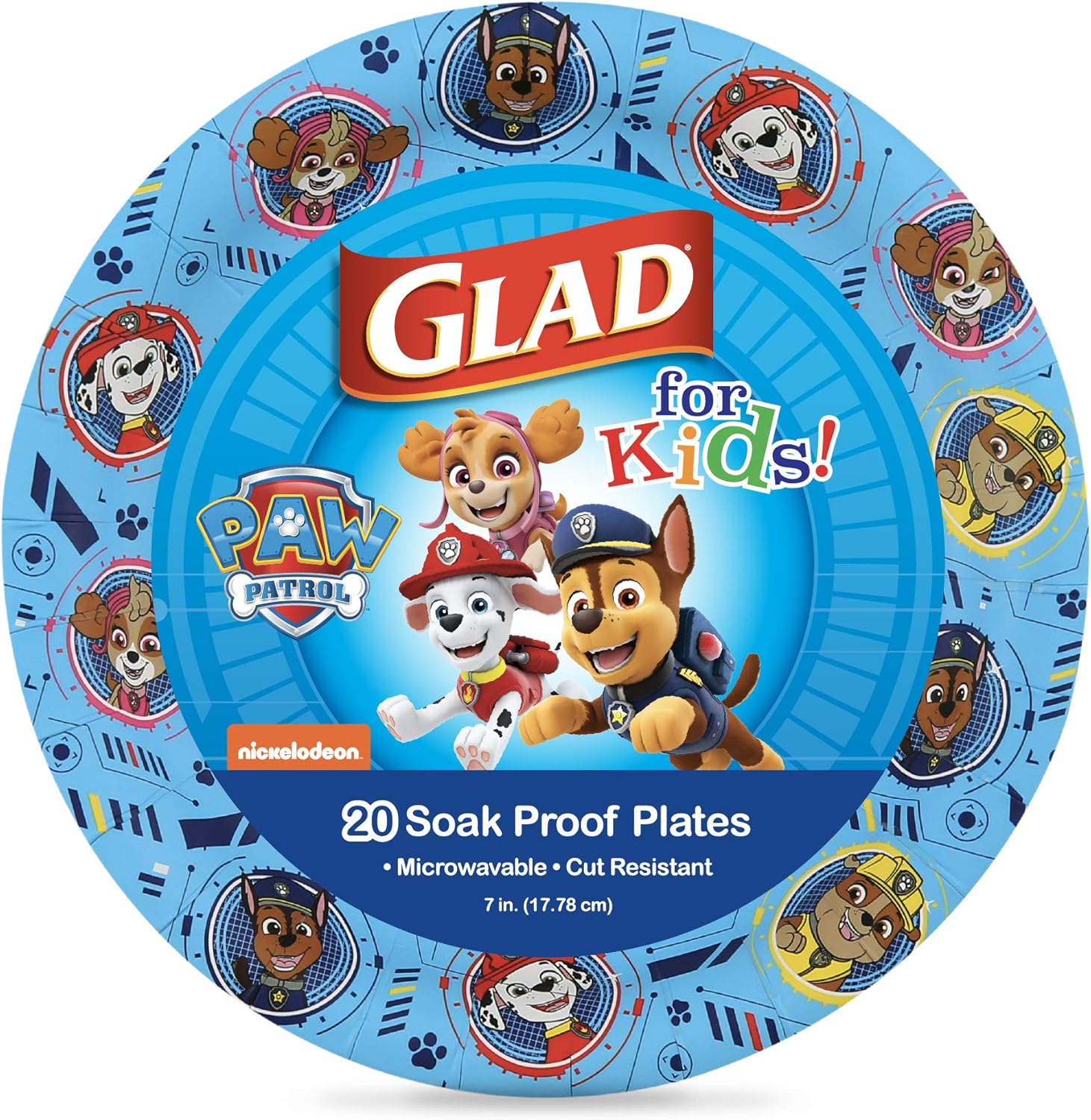 Glad for Kids Paw Patrol Paper Plates - Disposable Heavy Duty Paper Plates - Microwave Safe Kids Paw Patrol Birthday Party Cake Plates - Paw Patrol Plates for All Occasions - 20 Count, 8.5 Inch