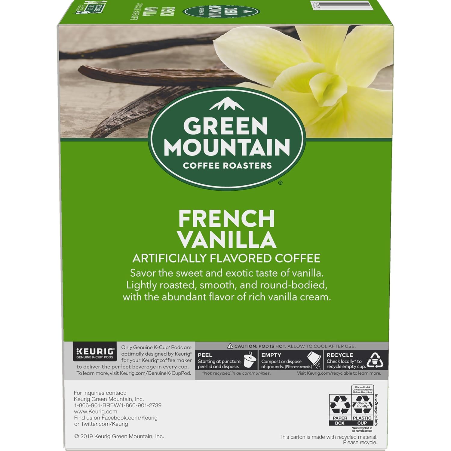 Green Mountain Coffee Roasters Caramel Vanilla Cream Keurig Single-Serve K-Cup pods, Light Roast Coffee, 72 Count (6 Packs of 12)