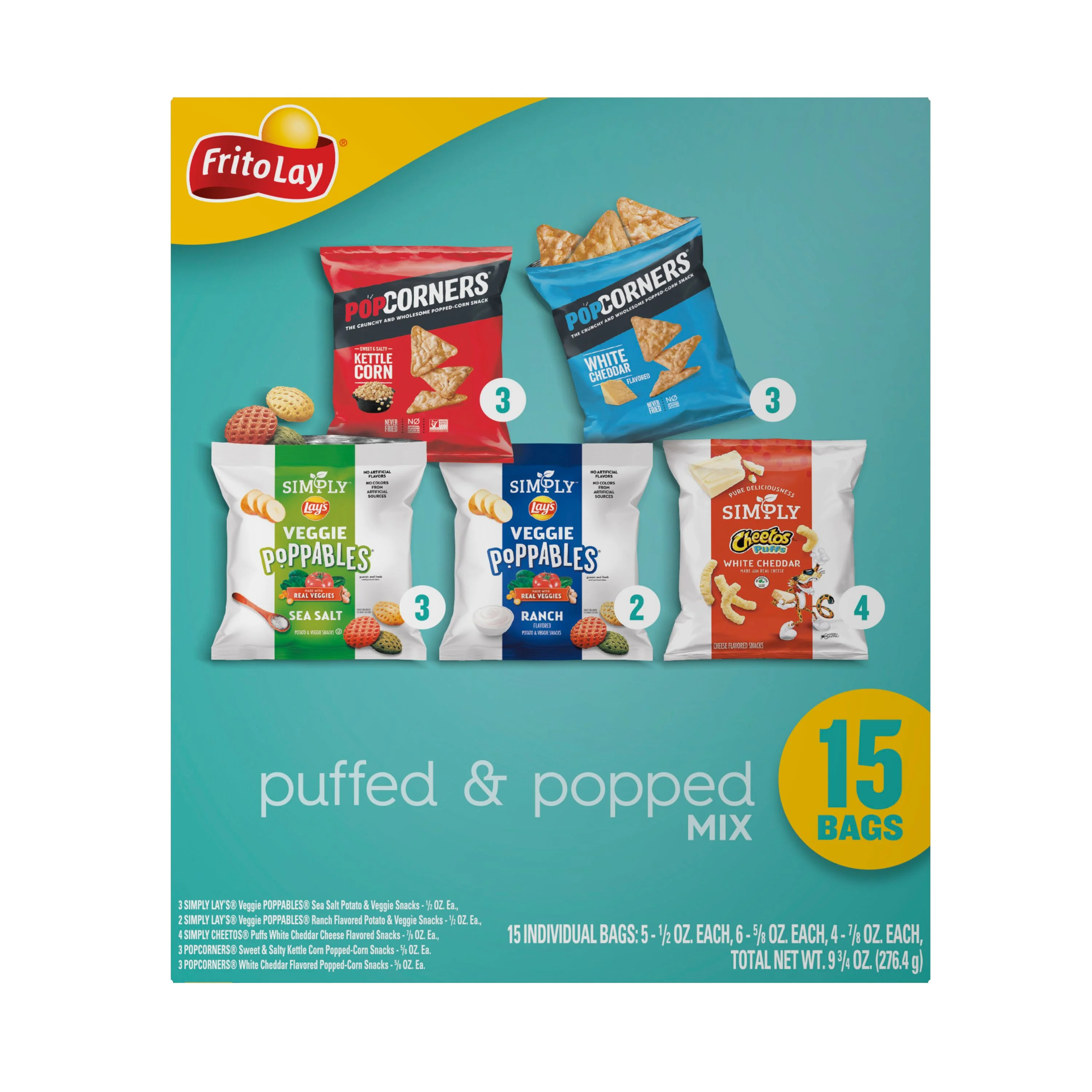 Frito Lay Puffed & Popped Mix Variety Pack, 9.75 oz, 15 Count