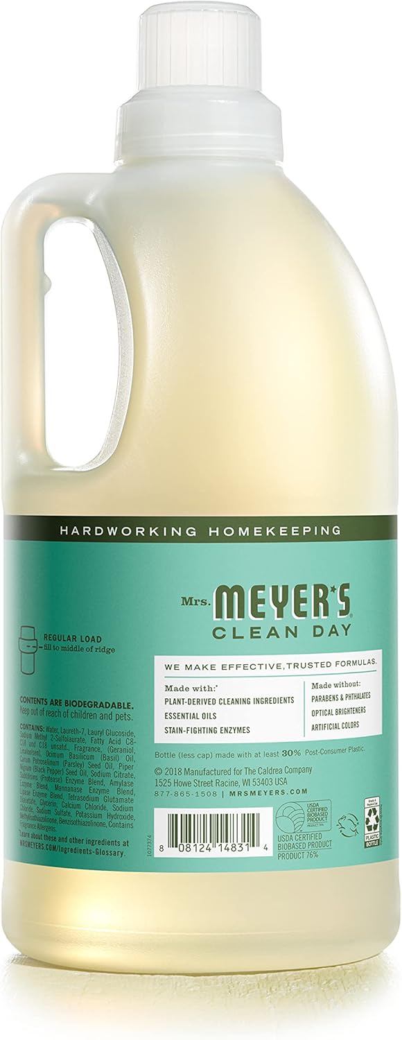 MRS. MEYER'S CLEAN DAY Liquid Laundry Detergent, Biodegradable Formula Infused with Essential Oils, Lavender, 64 oz (64 Loads)