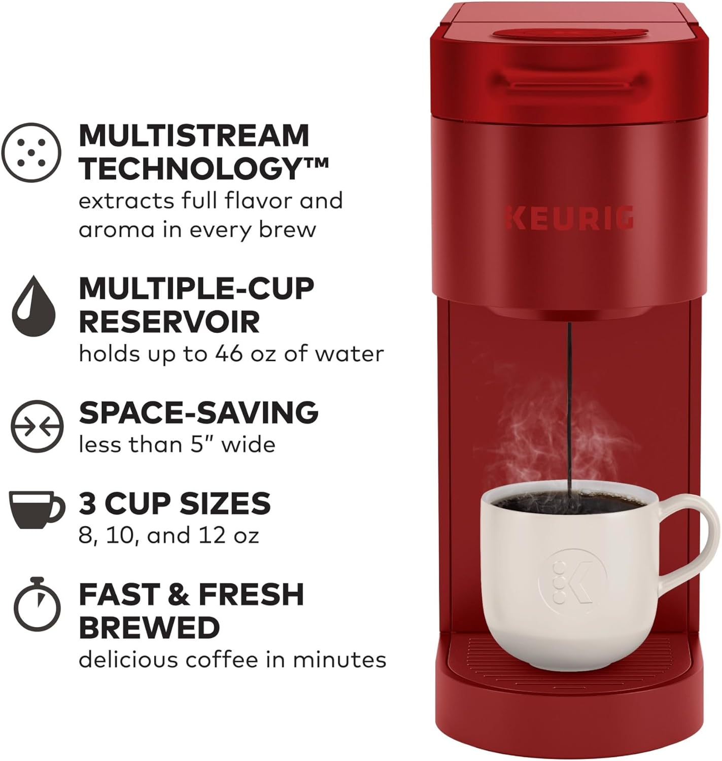 Keurig K-Slim Single Serve K-Cup Pod Coffee Maker, Multistream Technology, 3 Brew Sizes, Slim and Sleek Design, 46oz Removable Reservoir, Black