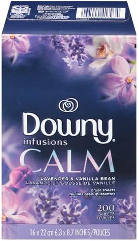 Downy Infusions Mega Dryer Sheets, Laundry Fabric Softener, CALM, Lavender and Vanilla Bean, 180 Count (3 box of 60 sheets)