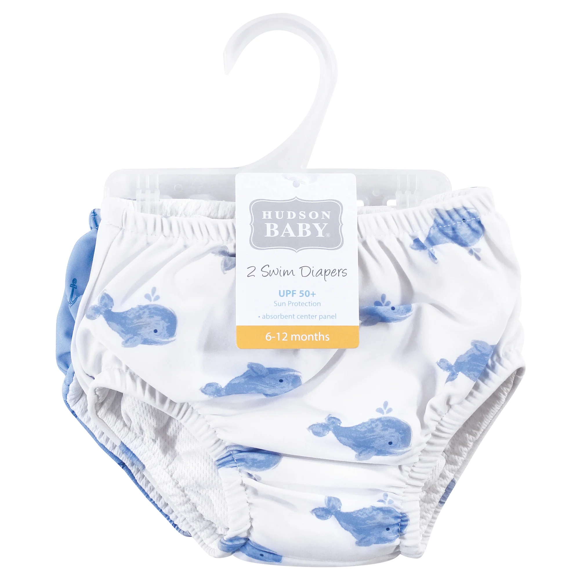 Hudson Baby Infant and Toddler Boy 2-Pack Swim Diapers, Blue Whale Navy Anchor
