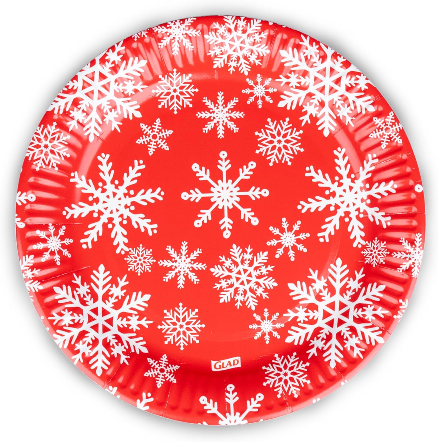 Glad Disposable Holiday Paper Plates, 10 Inch, 20 Count - Red Snowflake Design, Heavy Duty and Microwavable