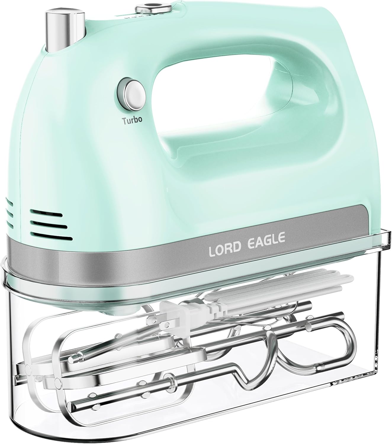 Lord Eagle Hand Mixer Electric, 400W Power handheld Mixer for Baking Cake Egg Cream Food Beater, Turbo Boost/Self-Control Speed + 5 Speed + Eject Button + 5 Stainless Steel Accessories (White)