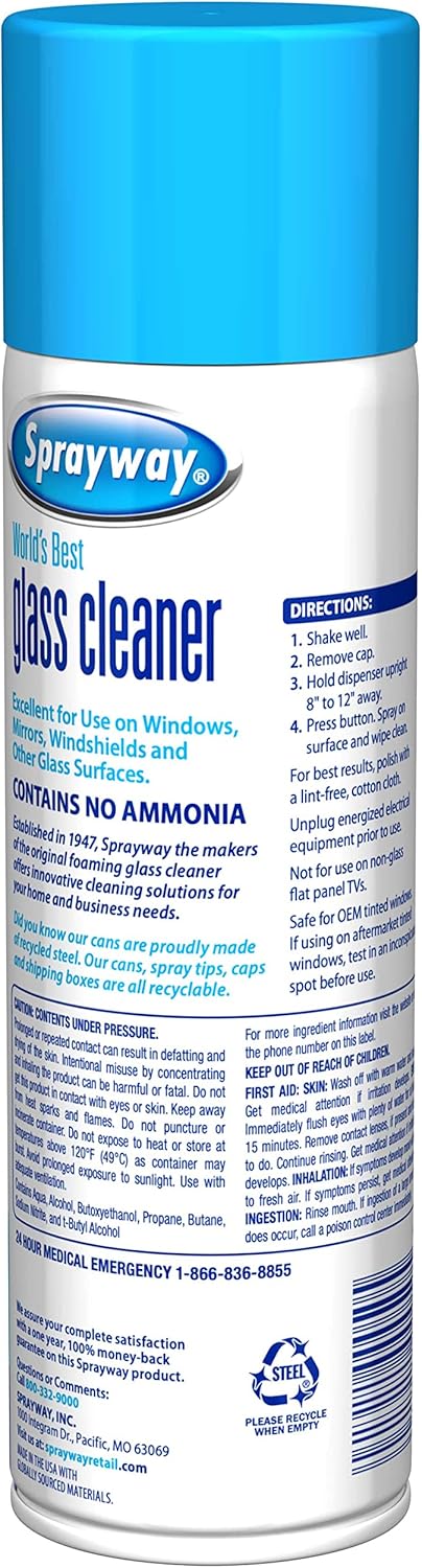 Sprayway Glass Cleaner with Foaming Spray for a Streak-Free Shine for Home and Automotive Use, 19 oz, Pack of 12, White
