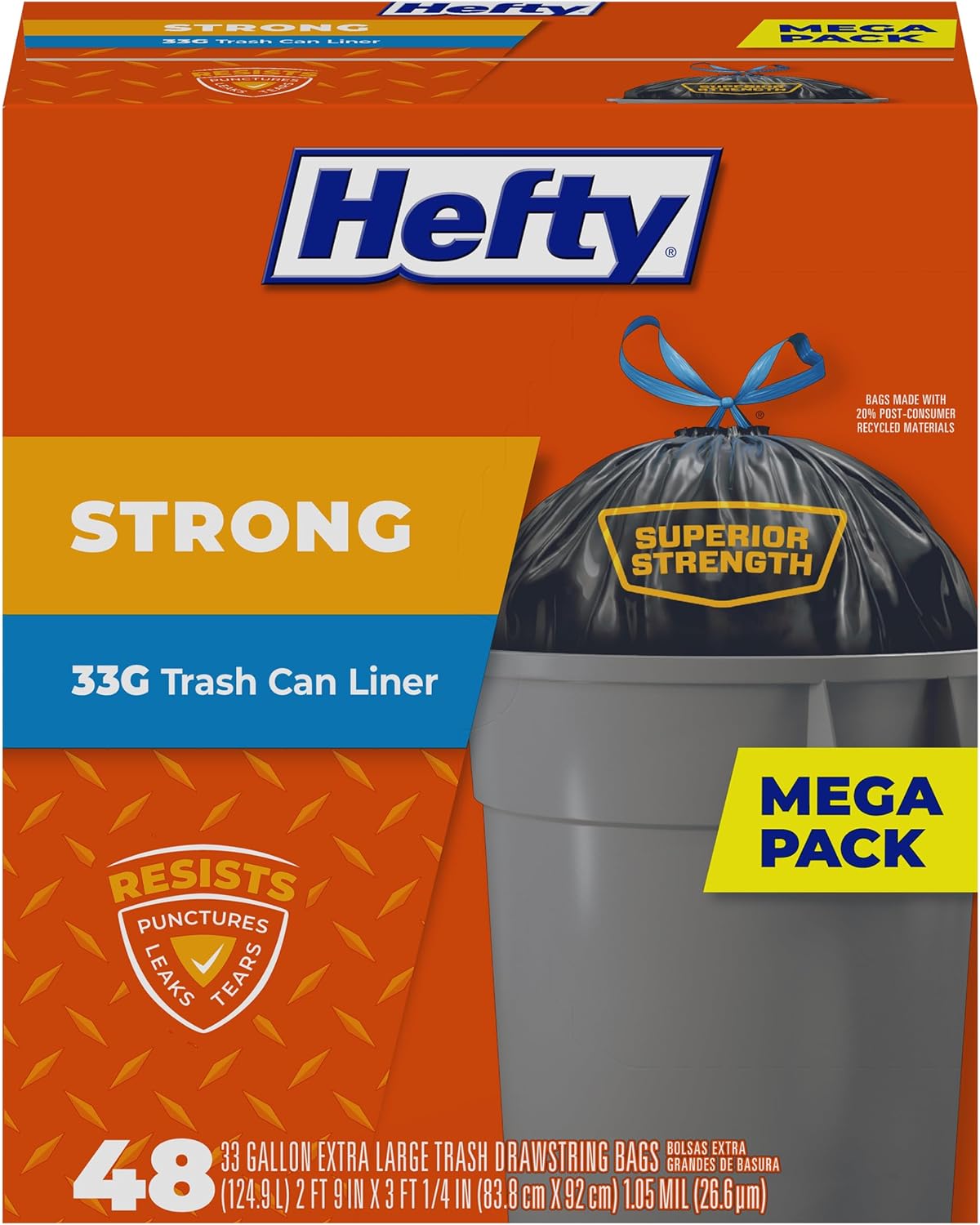 Hefty Strong Large Trash Bags, 33 Gallon, 48 Count (Pack of 1)