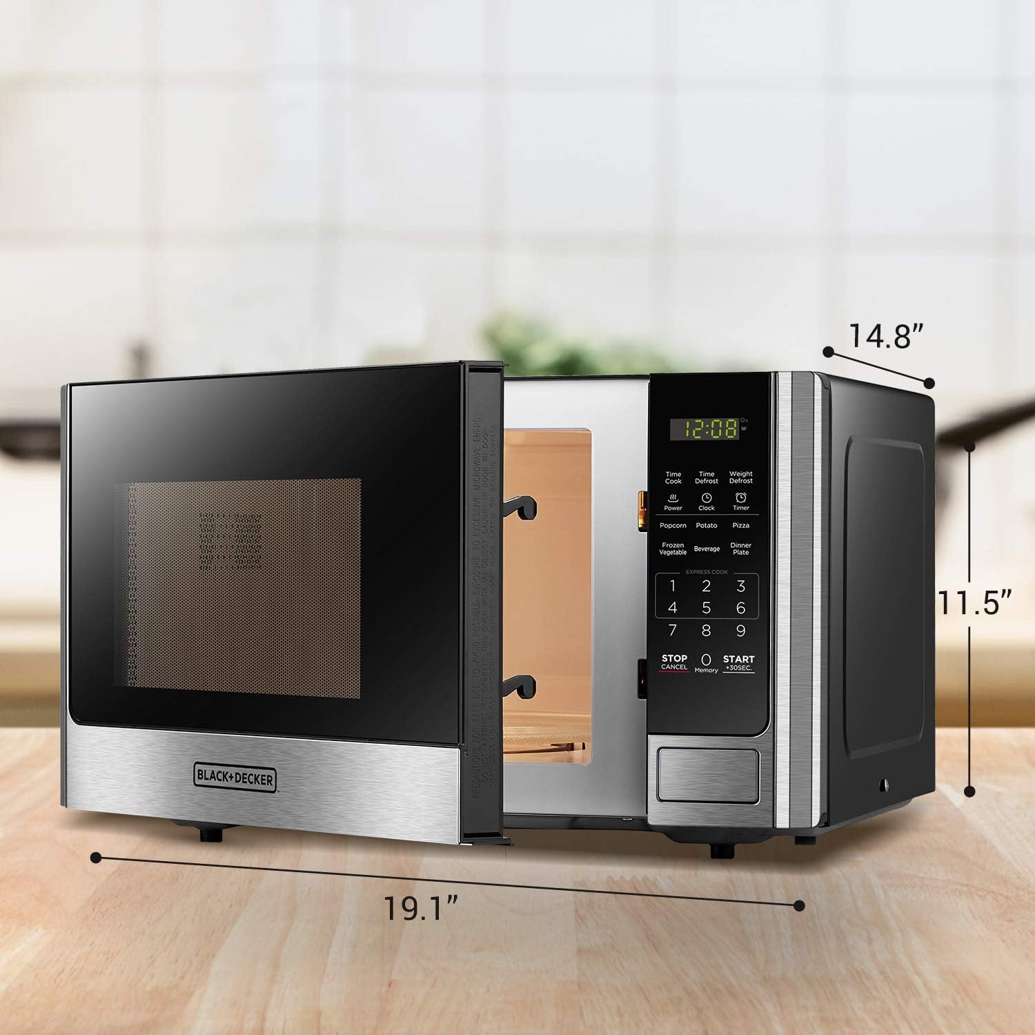 BLACK+DECKER EM720CB7 Digital Microwave Oven with Turntable Push-Button Door, Child Safety Lock, 700W, Stainless Steel, 0.7 Cu.ft