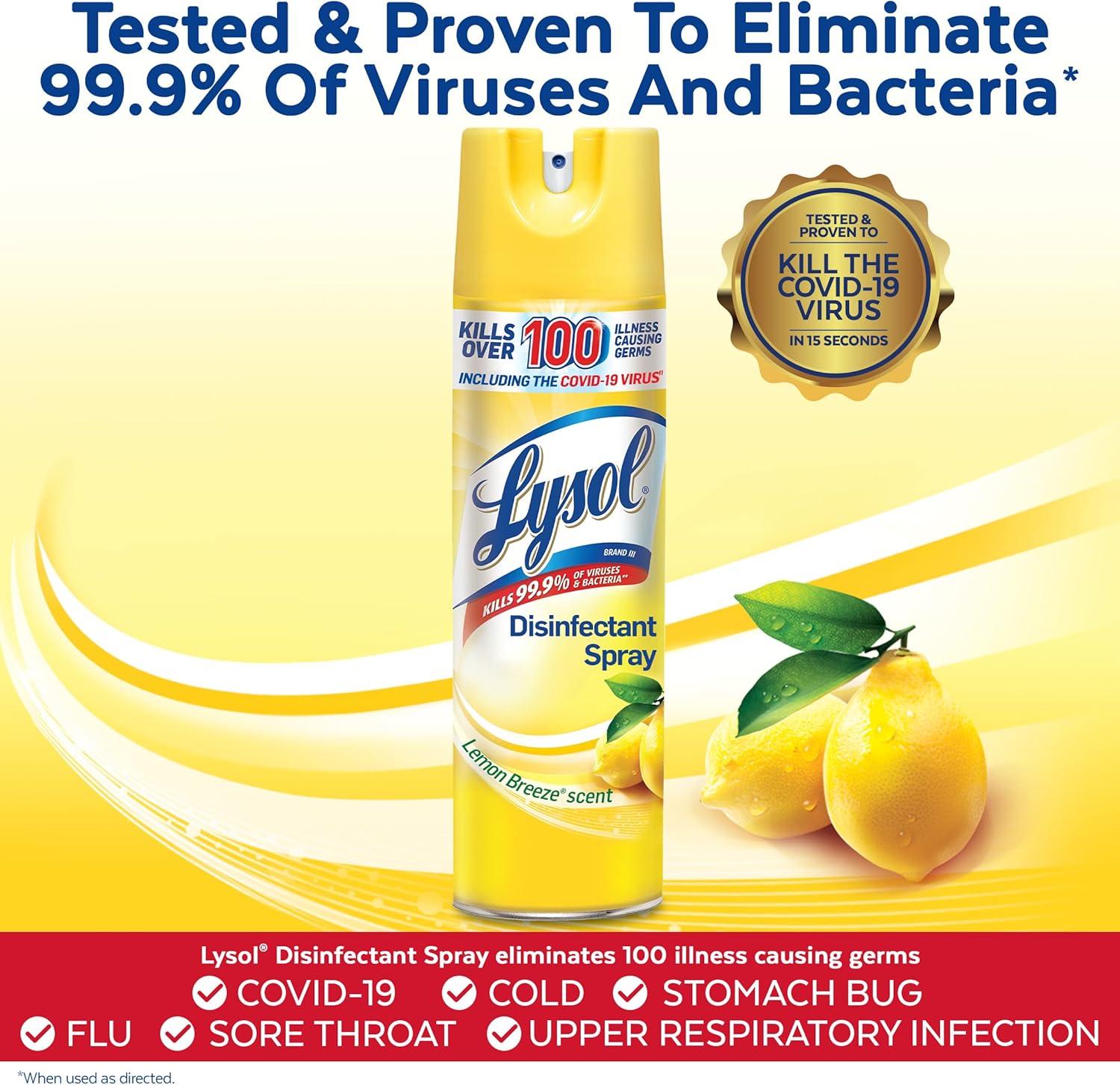 Lysol Disinfectant Spray, Sanitizing and Antibacterial Spray, For Disinfecting and Deodorizing, Lemon Breeze, 19 Fl Oz (Pack of 2), Packaging May Vary