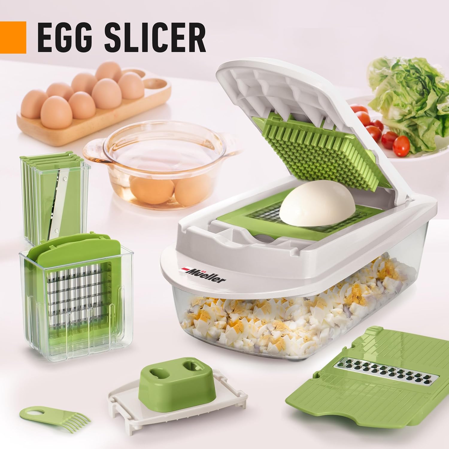 Mueller Pro-Series 10-in-1, 8 Blade Vegetable Chopper, Onion Mincer, Cutter, Dicer, Egg Slicer with Container, French Fry Cutter, Potato Slicer, Home Essentials & Kitchen Gadgets, Salad Chopper