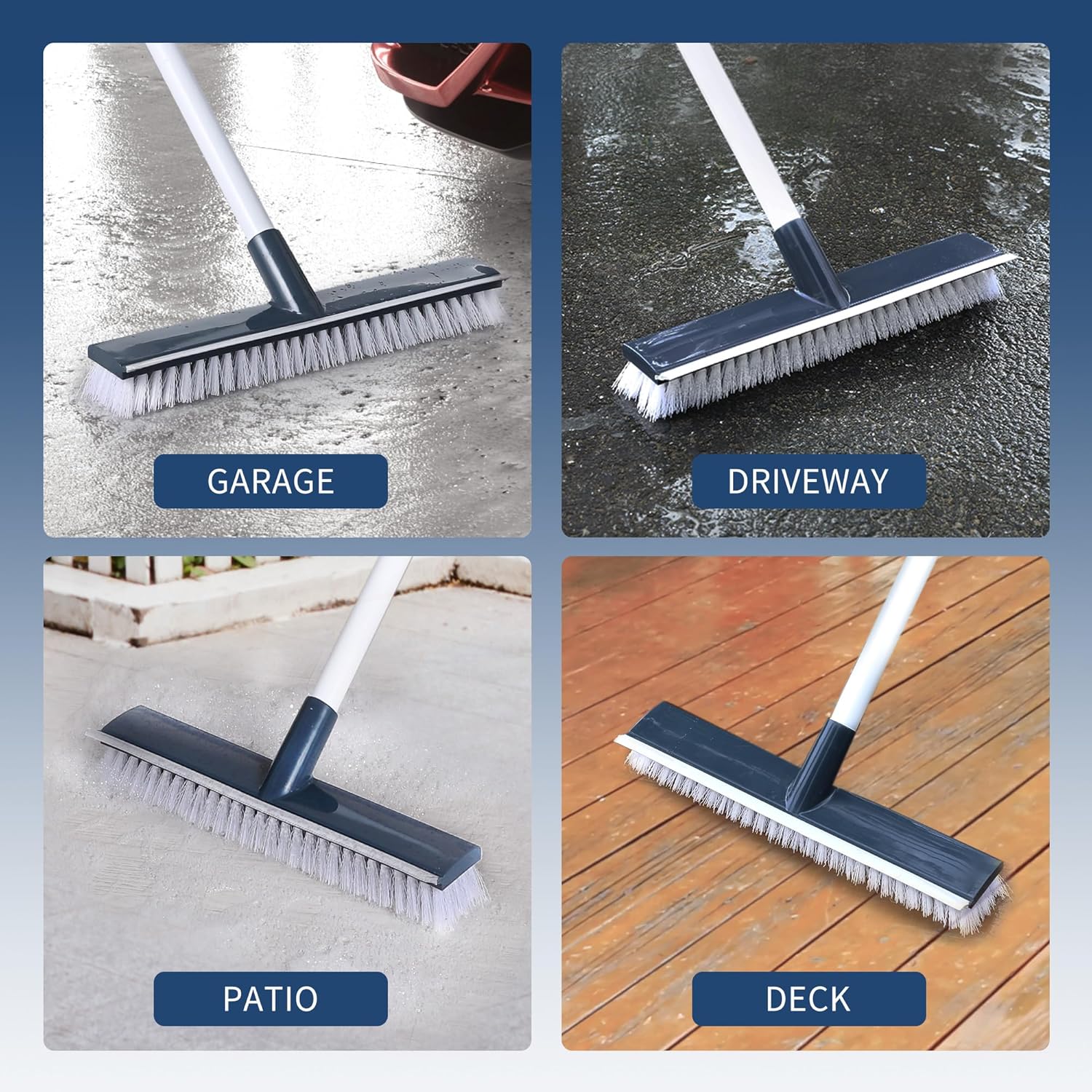 BOOMJOY Floor Scrub Brush with Long Handle, 2 in 1 Scrape and Brush, Stiff Bristles Floor Scrubber, Deck Brush for Cleaning Bathroom, Patio, Garage, Kitchen, Bath, Tile