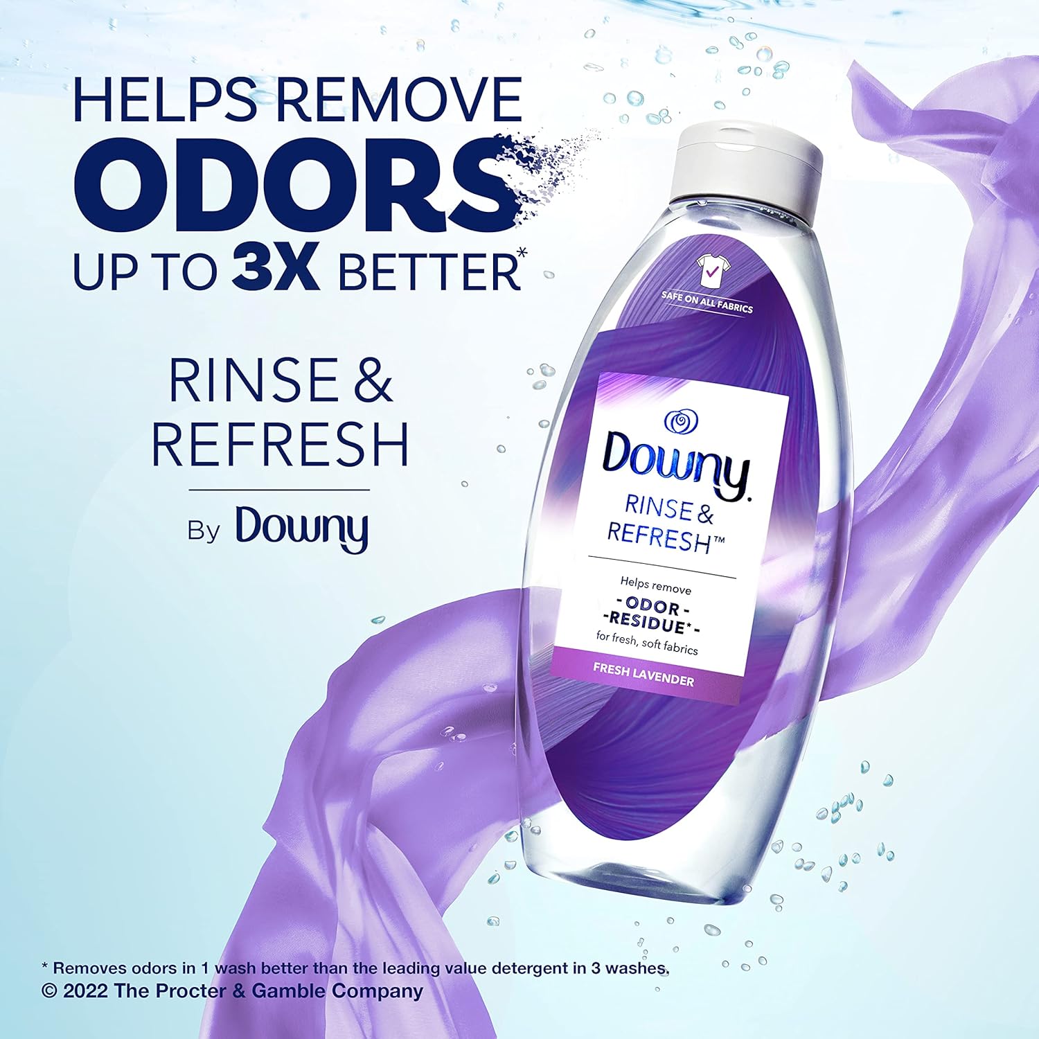 Downy Rinse & Refresh Laundry Odor Remover And Fabric Softener, Cool Cotton, 48 Fl Oz, HE Compatible Laundry Sanitizer, Safe On All Fabrics, Fabric Softener Liquid
