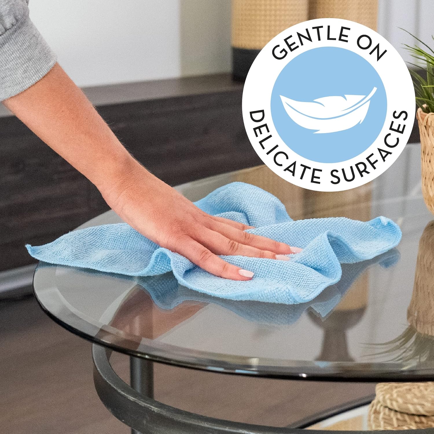 S&T INC. 150 Pack Microfiber Cleaning Cloth, Bulk Microfiber Towel for Home, Reusable Microfiber Towels for Cars, Light Blue, 11.5 in. x 11.5 in., 150 Count