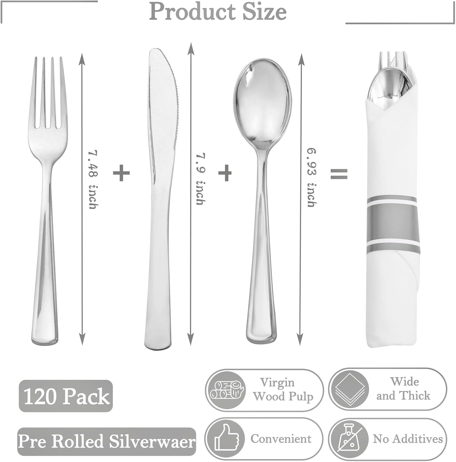 Supernal 60 Pack Pre Rolled Napkins with Gold Plastic Silverware, Premium Disposable Gold Wrapped Cutlery Set Includes: 60 Forks 60 Knives 60 Spoons 60 Napkin for Party